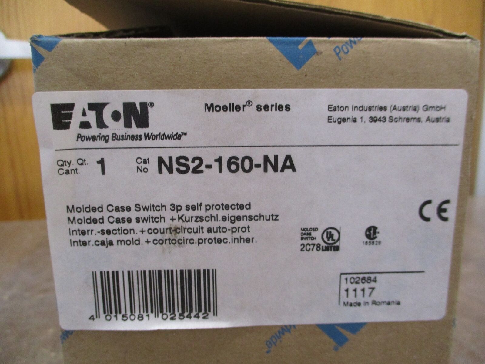 Eaton Moeller Series Circuit Breaker NS2-160-NA 160A 3P New Surplus