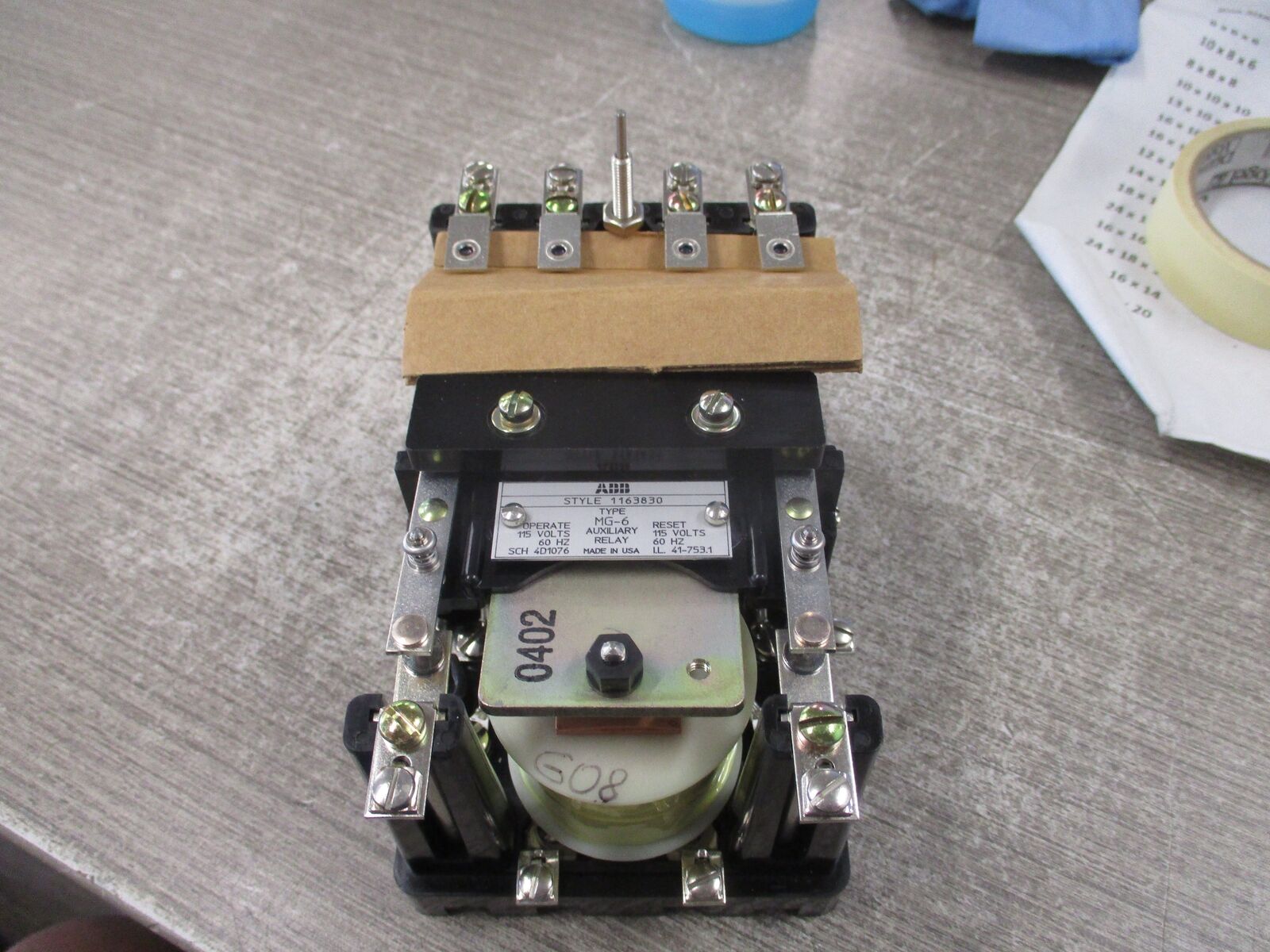 ABB MG-6 Auxiliary Relay 1163830 Operate: 115VAC 60Hz Reset: 115VAC 60Hz New Sur