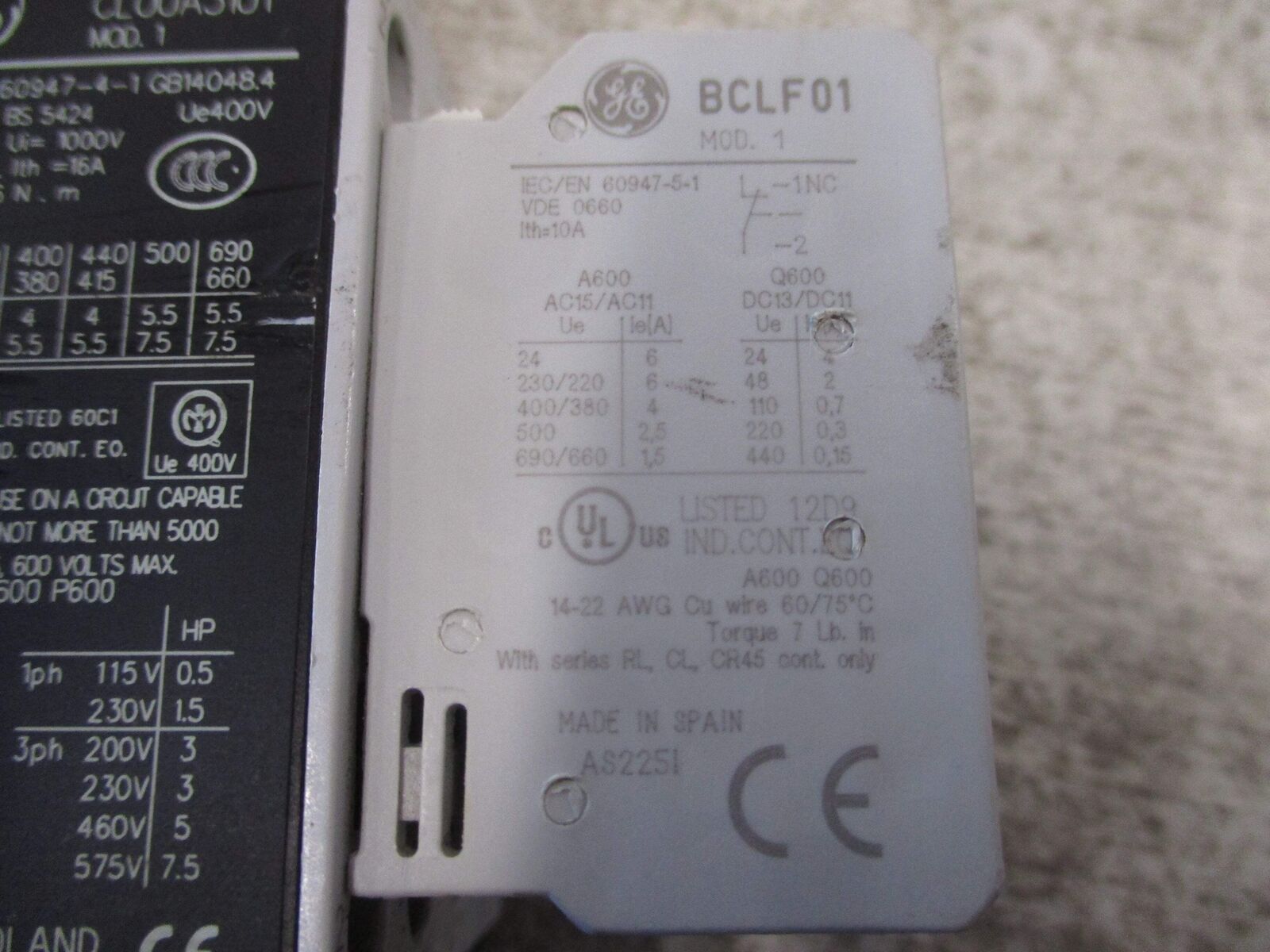 GE Contactor CL00A310T 120V Coil 25A 600V (2) Aux Contacts Used