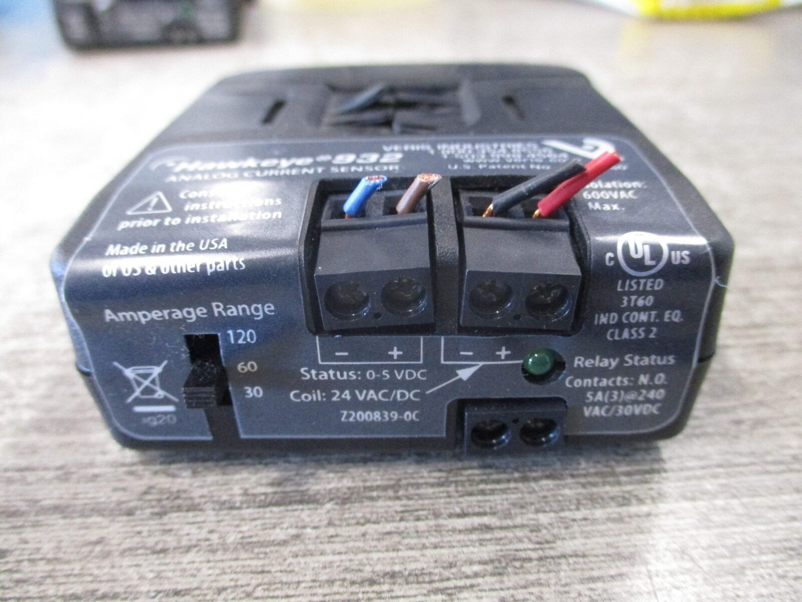 Veris Hawkeye 932 Analog Current Sensor H932 24V AC/DC Coil Range: 30/60/120A Us