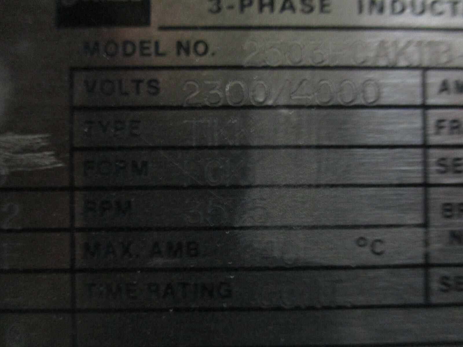 Toshiba AC Motor 2503FCAK11B-A 250HP 3600RPM 2300/4000V 57733A New Surplus