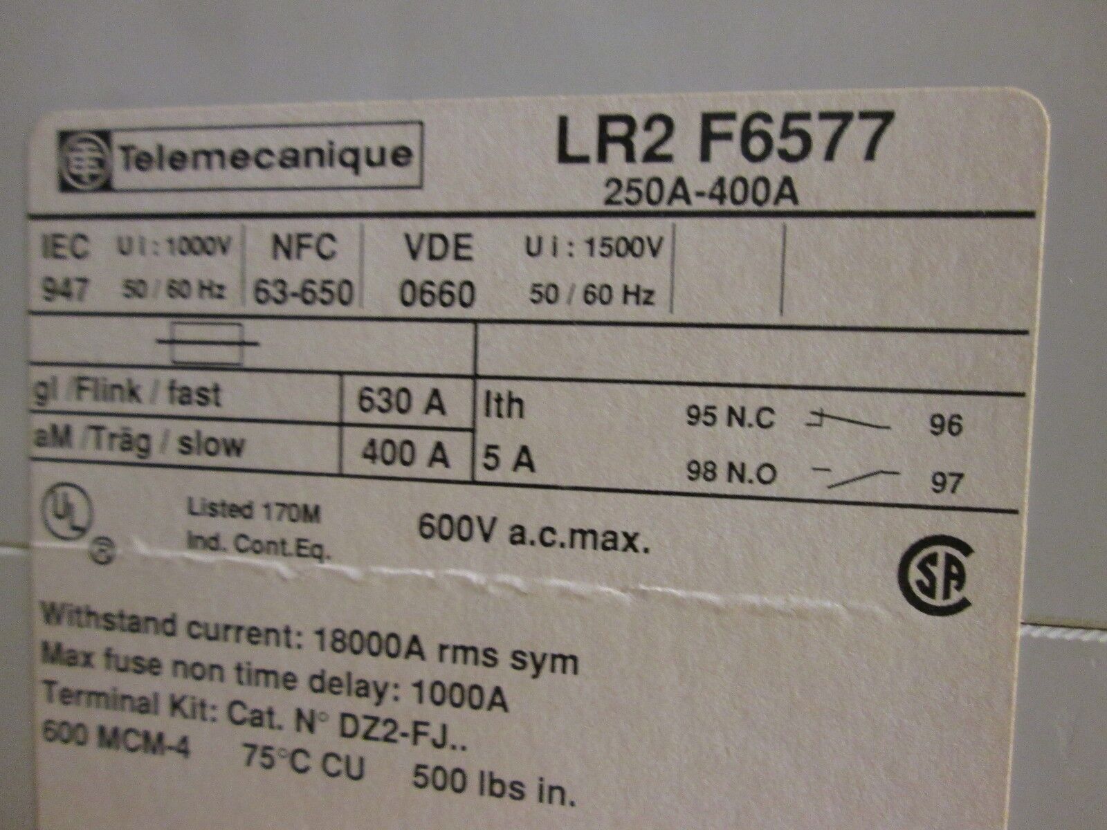 GE / Telemecanique Starter CK10CE300 LR2F6577 Coil KB7EJ 110-127V