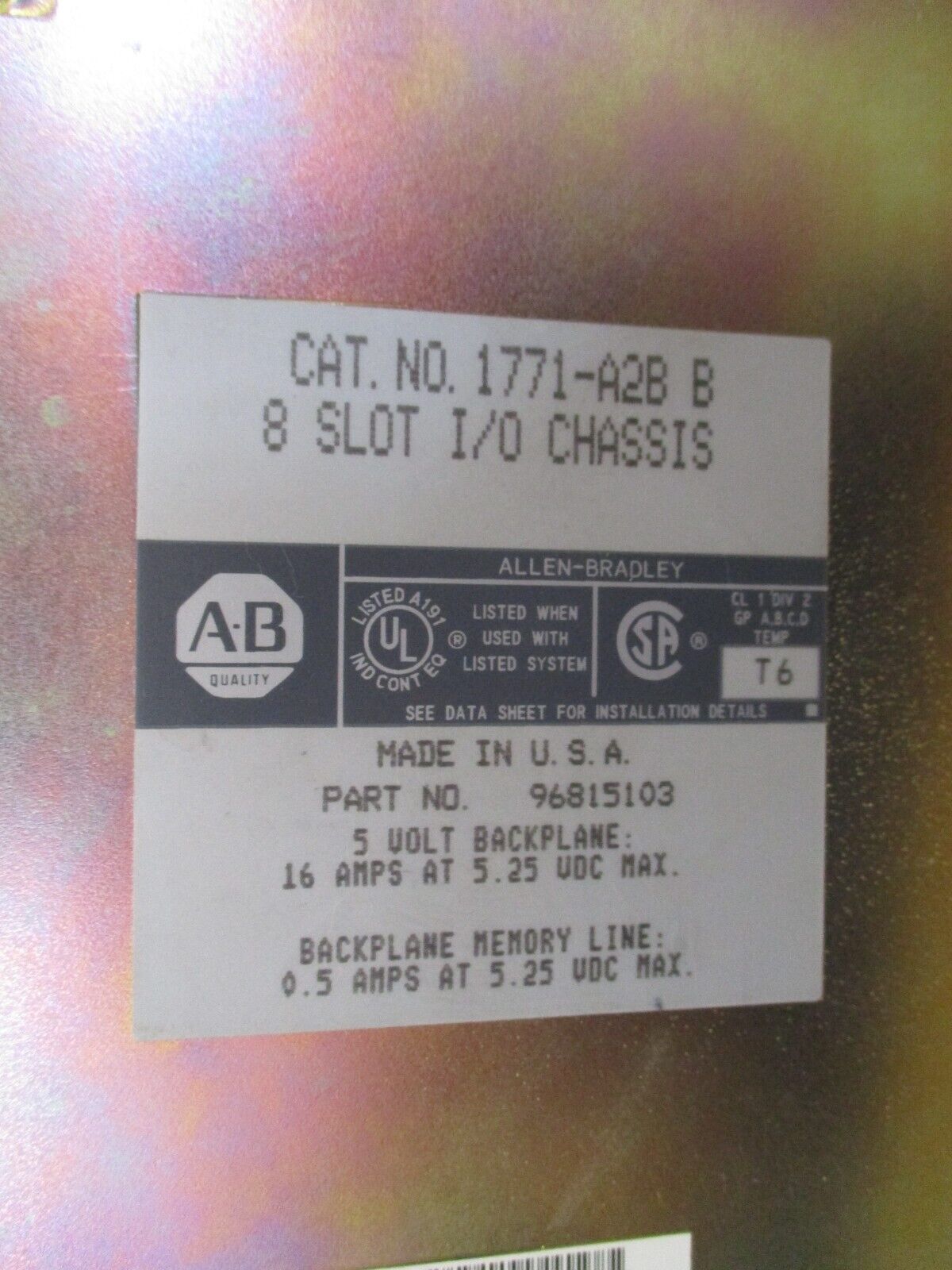 Allen-Bradley I/O Chassis w/ Power Supply 1771-A2B / 1771-P7 Ser. B 8-Slot Used