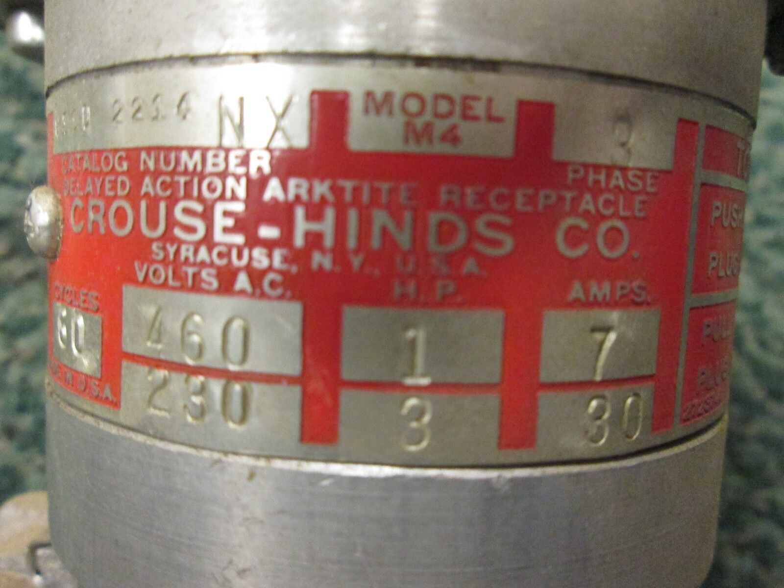 Crouse-Hinds Receptacle w/ Base CESD 2214 7/30A 460/230V 3P 4W Used