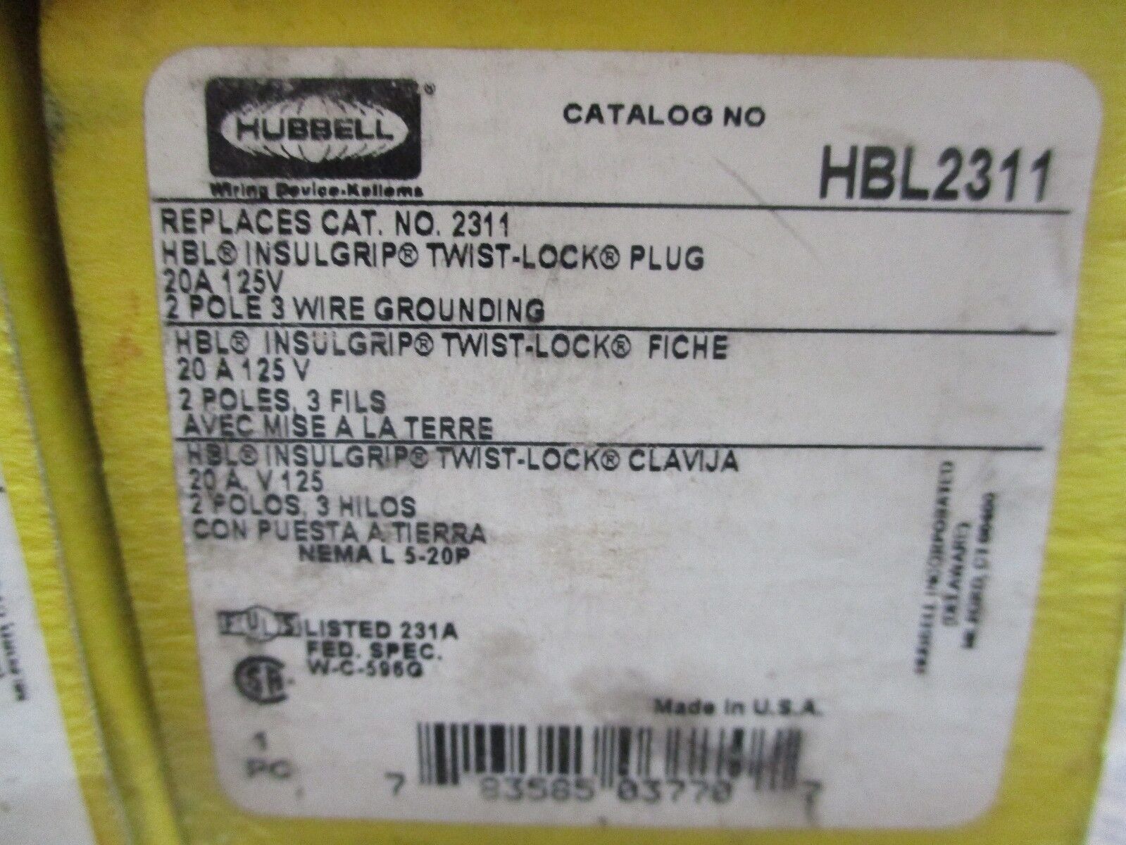 Hubbell Twist Lock Plugs HBL9330 HBL2321 HBL2321 HBL2311 HBL2311 *Lot of 5*