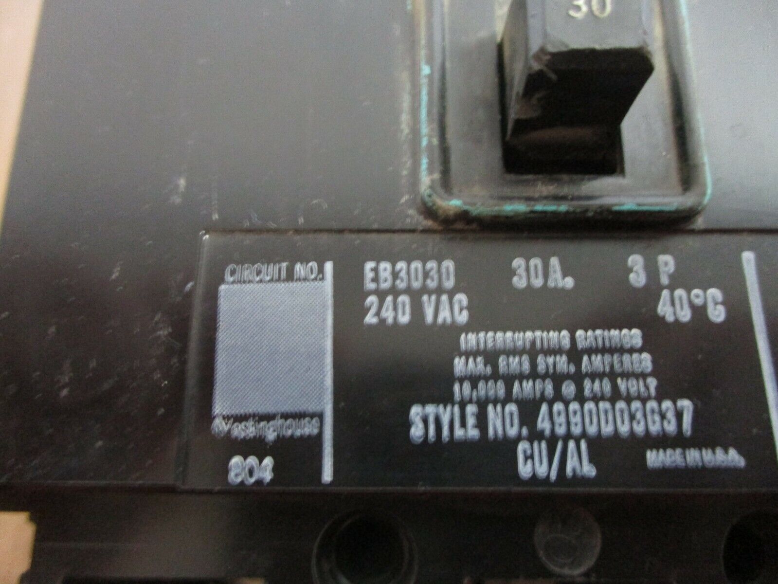 Westinghouse Circuit Breaker EB3030 30A 240V 3P Used