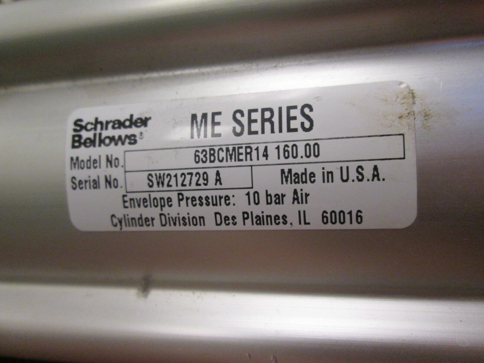 Schrader Bellows ME Series Pneumatic Cylinder 63BCMER14 160.00 10 Bar Air Used