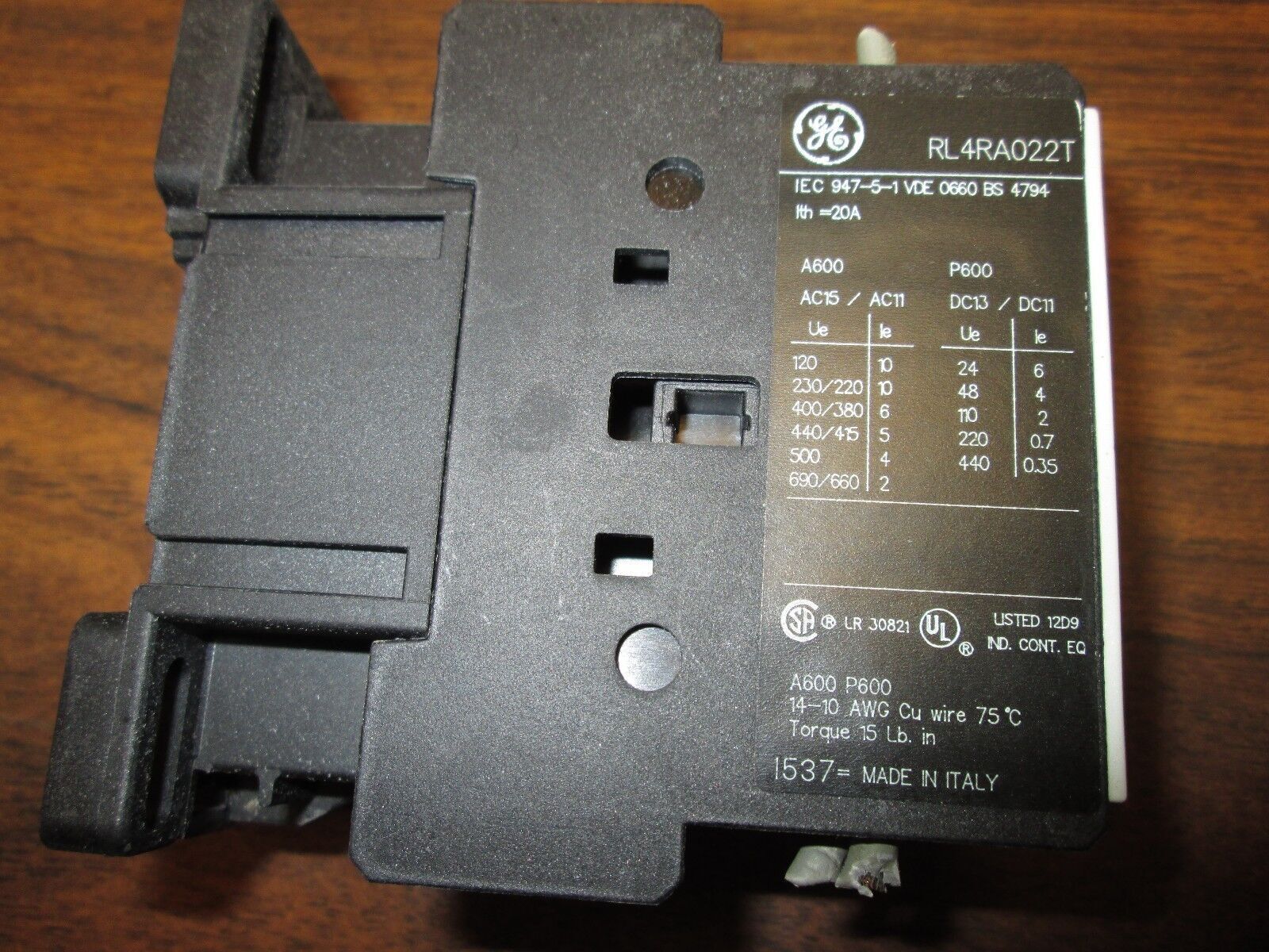 GE Contactor RL4RA022T 20A 600V Used