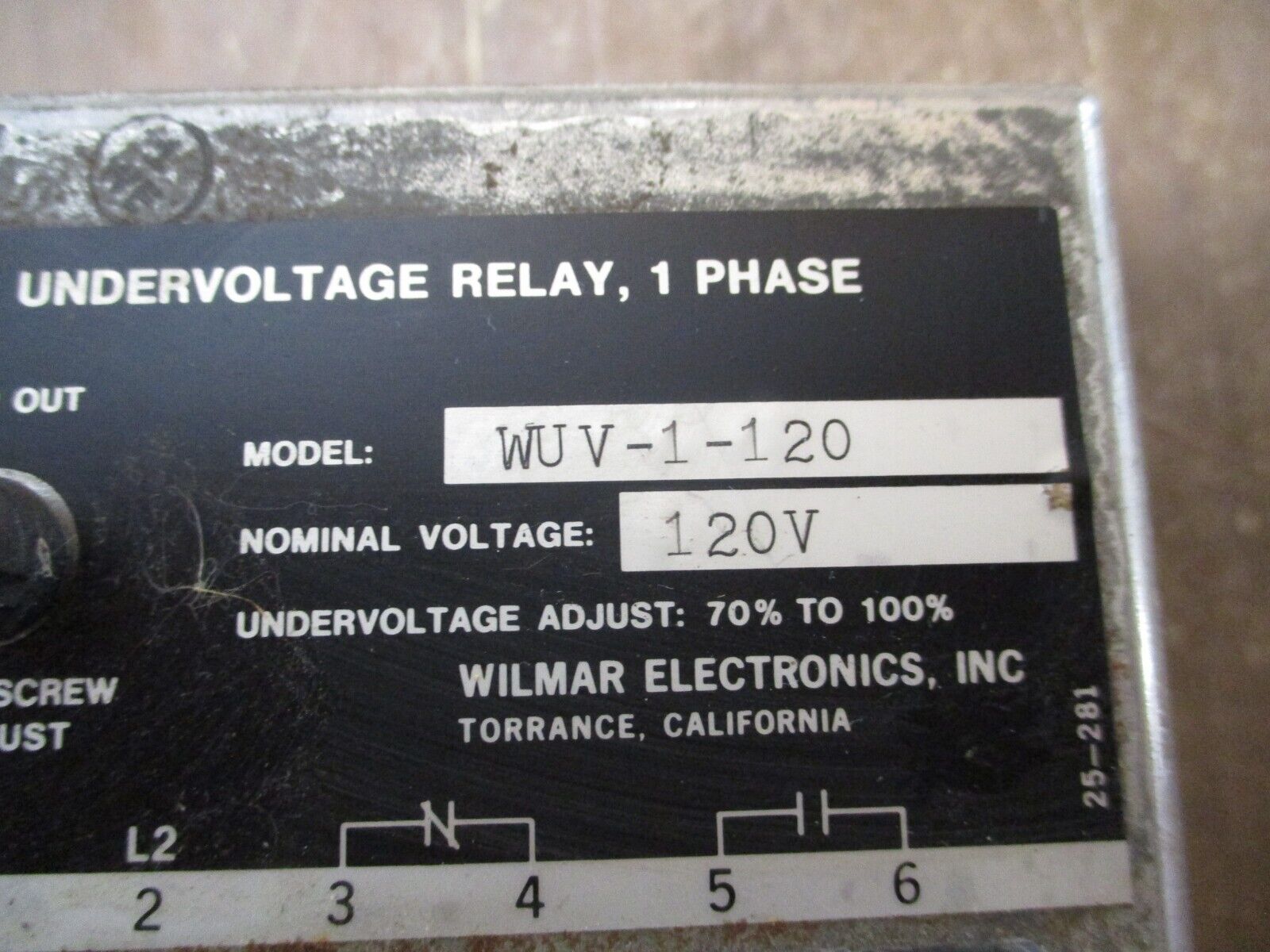 Wilmar Undervoltage Relay WUV-1-120 120V Used