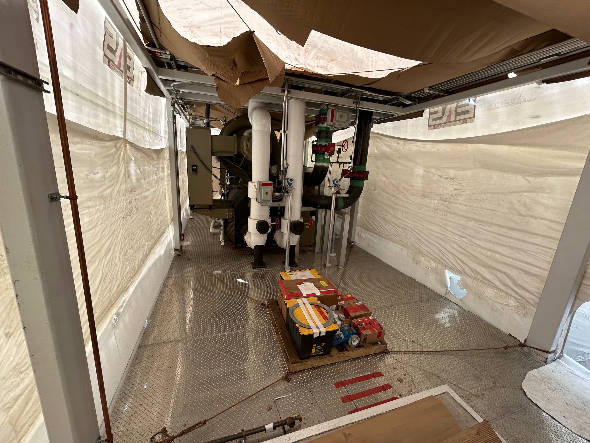 Temporary Water Cooled Chiller Package 1520 Ton 480V Trane CVHF760 Marley NC8405