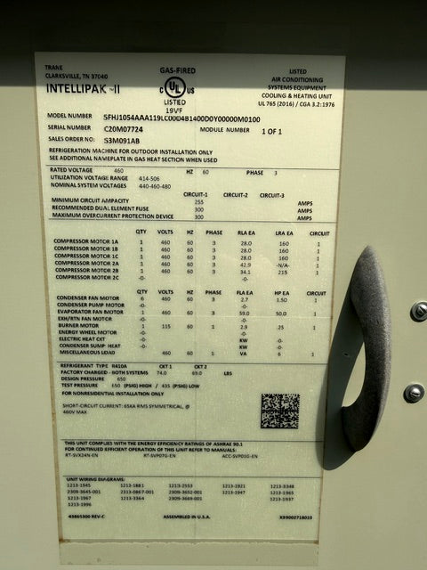 Trane Intellipak II Rooftop Unit SFHJ1054AA 105 Ton Nat Gas MFD 2020