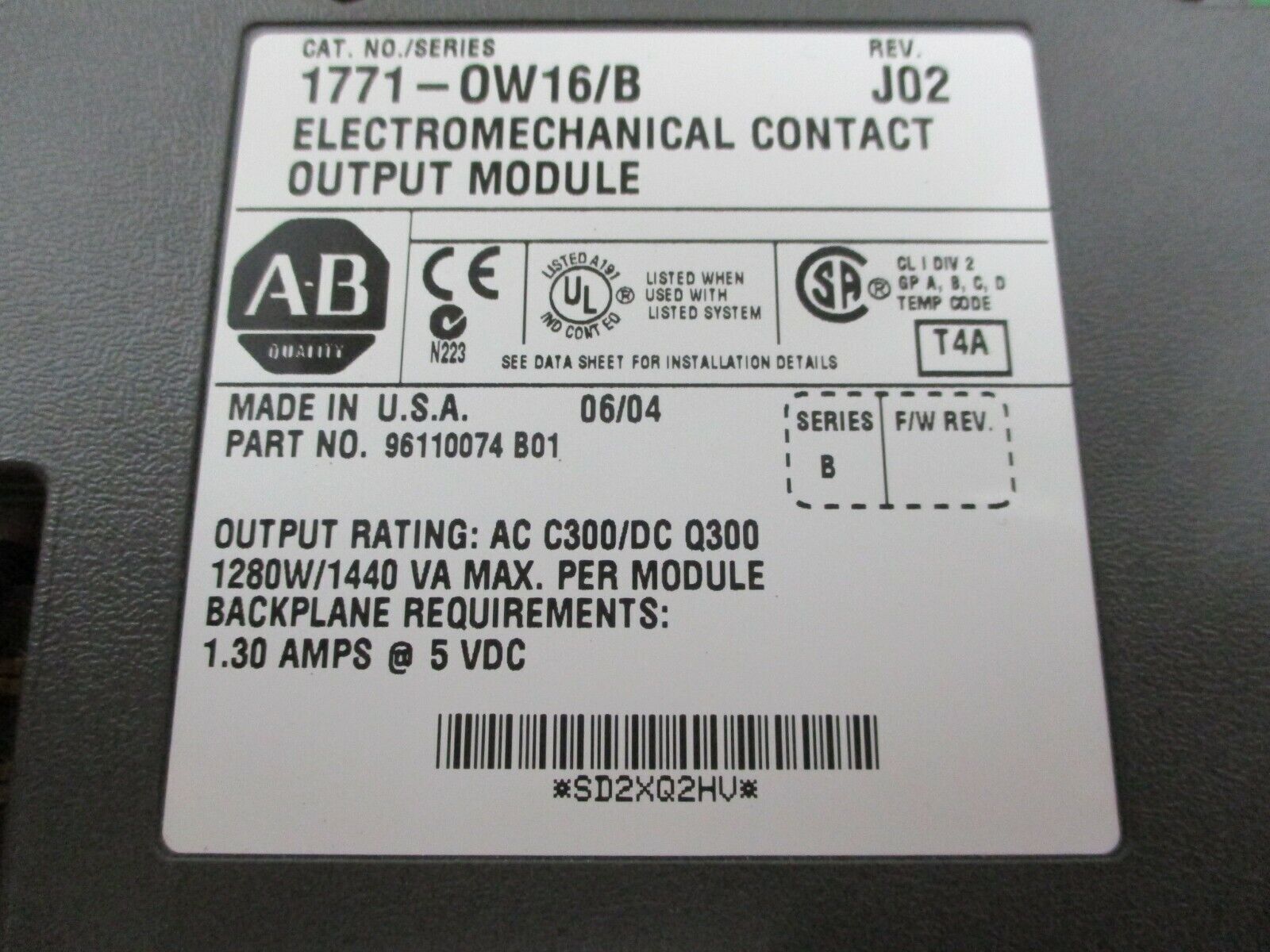 Allen-Bradley PLC Board 1771-OW16/B Electromechanical Contact Output Module Used