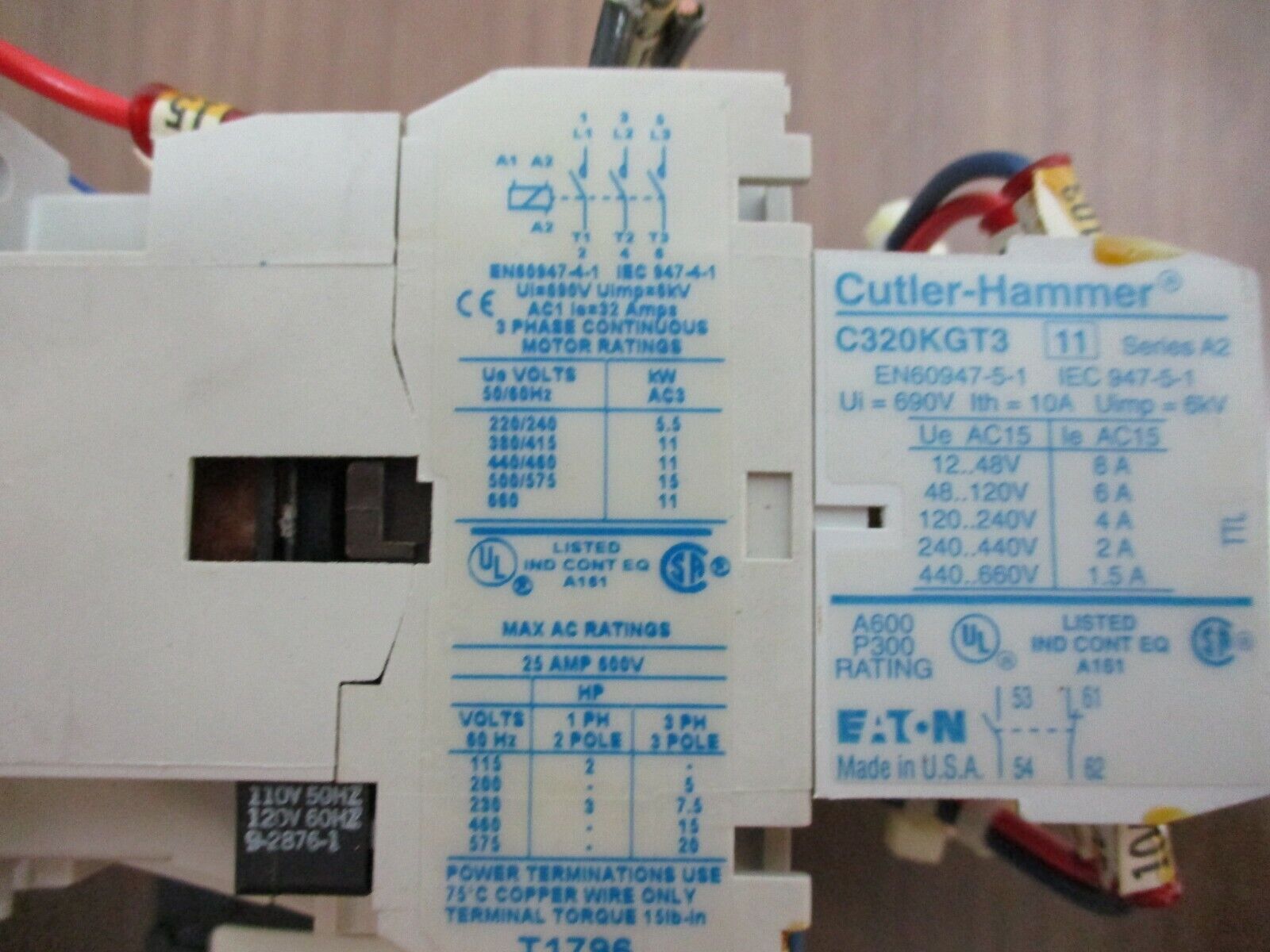 Cutler- Hammer Reversing Starter, CE15EN53/C316FNA3, 120v coil, 25A, 600v