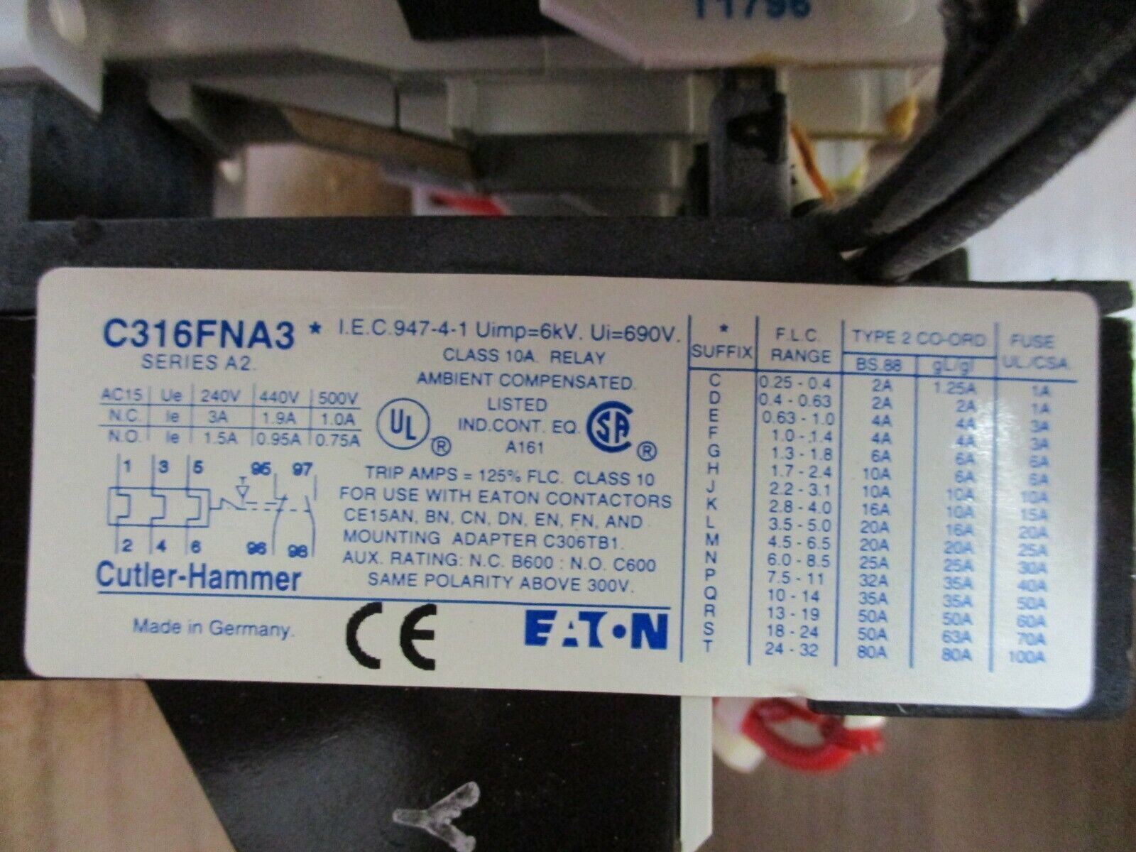 Cutler- Hammer Reversing Starter, CE15EN53/C316FNA3, 120v coil, 25A, 600v