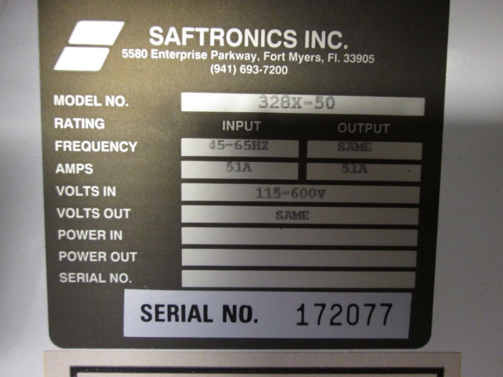 Saftronics Enclosed Soft Start 328X-50 Nema 4,12, Enclosure Used