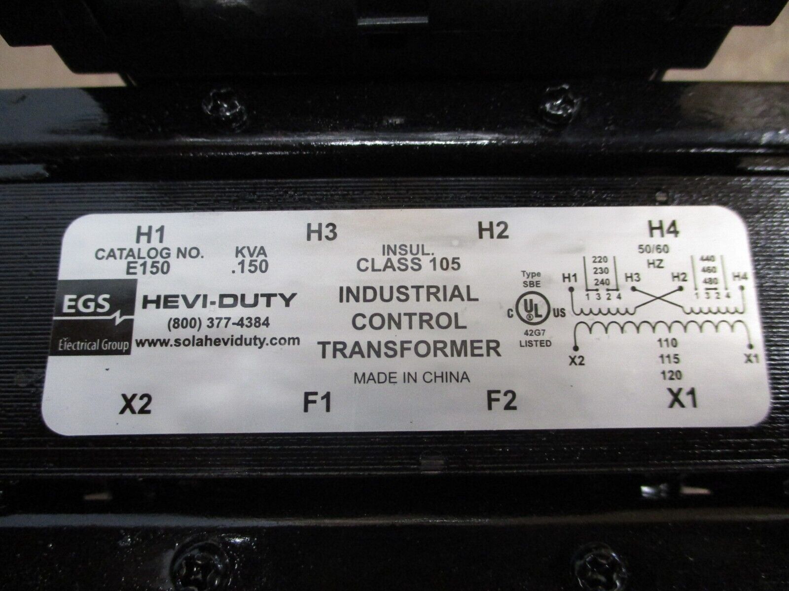 Hevi-Duty Control Transformer E150 0.150kVA Pri: 240/480V Sec: 120V 50/60Hz Used