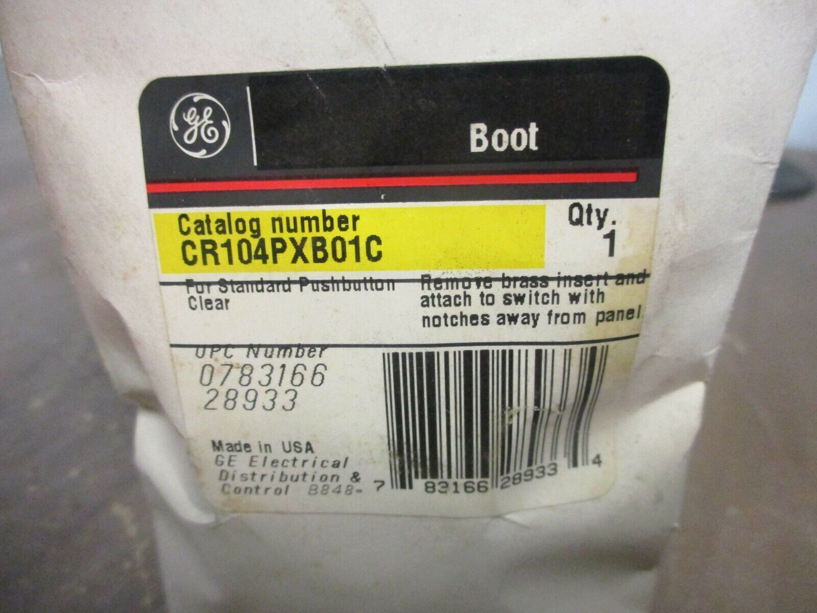 GE Pushbutton Boot CR104PXB01C Clear New Surplus
