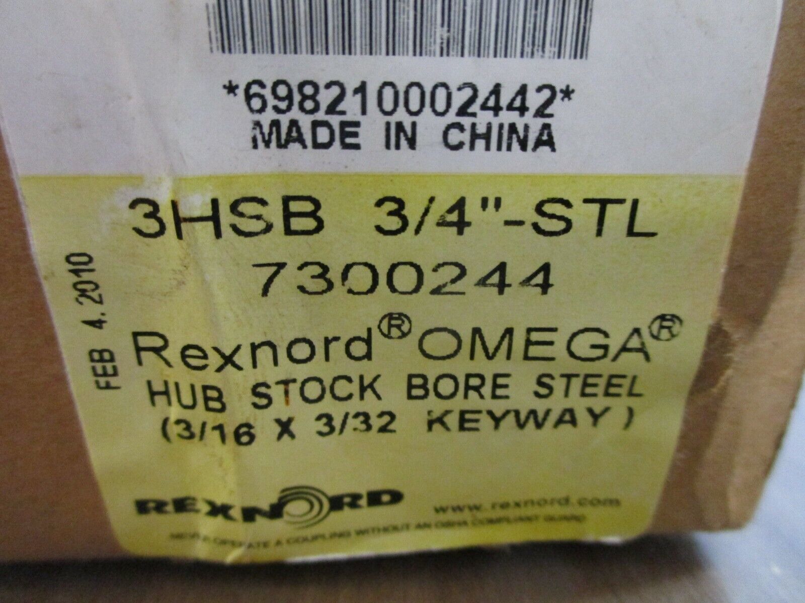 Rexnord Omega 3HSB Hub Stock Bore 7300244 3/4"-STL 3/16 x 3/32 Keyway