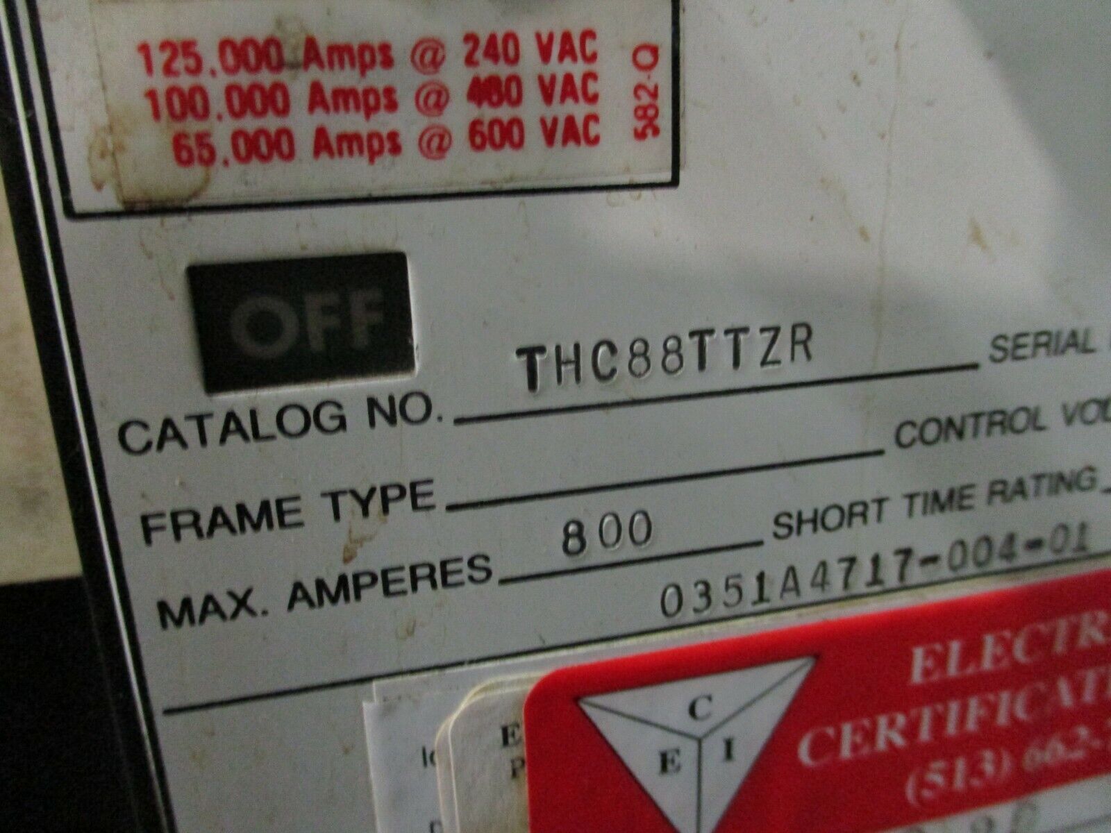 GE Power Break Circuit Breaker THC88TTZR 300A Rating Plug w/ Trip Used