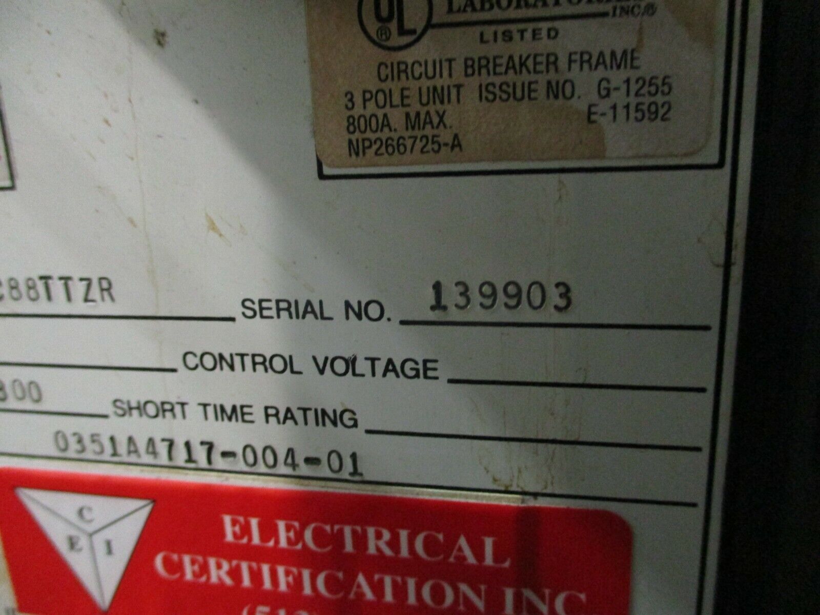 GE Power Break Circuit Breaker THC88TTZR 300A Rating Plug w/ Trip Used