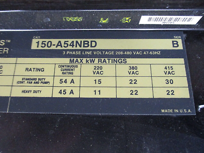 Allen-Bradley SMC Plus Soft Start 150-A54NBD Ser. B 40HP 208-480V 3Ph 54A Used