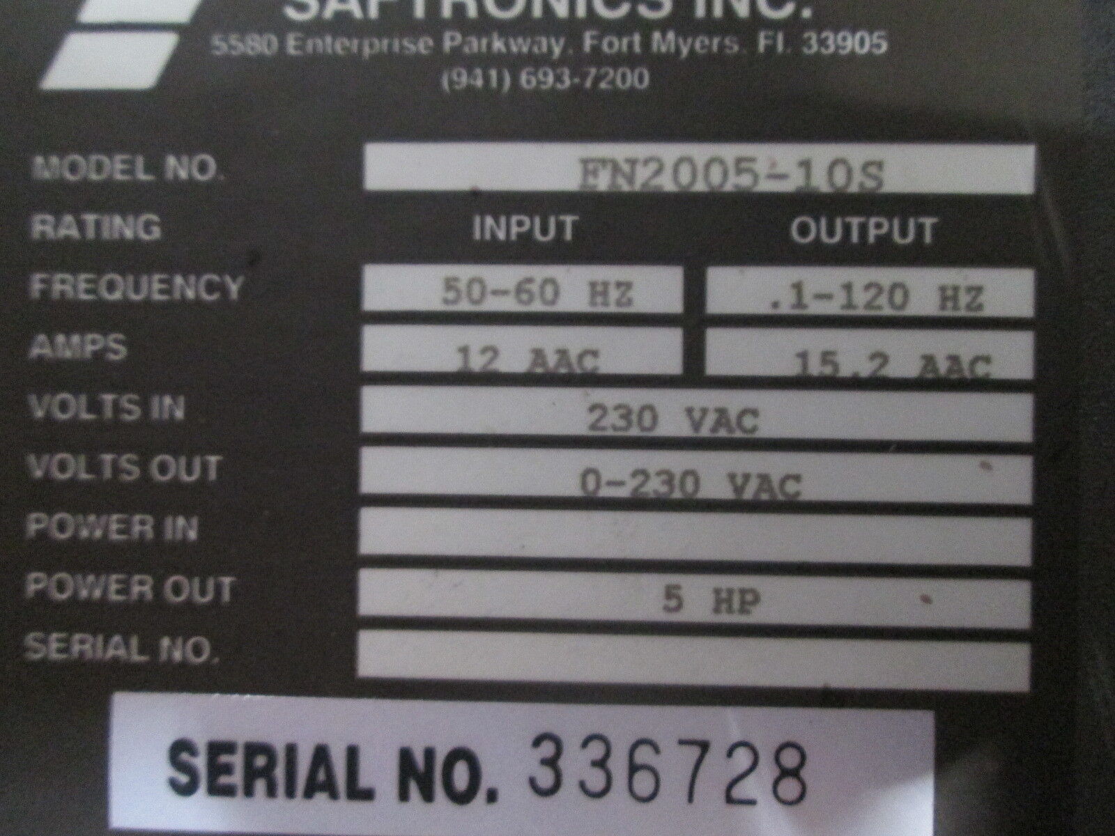 Safetronics FPC 5010 AC Drive w/ Bypass GP102005-1 Model GP10E1ST32005B1 Used