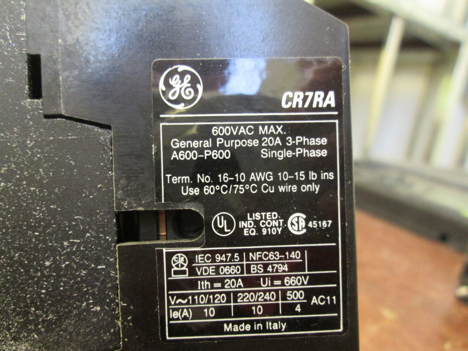 GE Contactor CR7RA 120V Coil 20A 600V Used