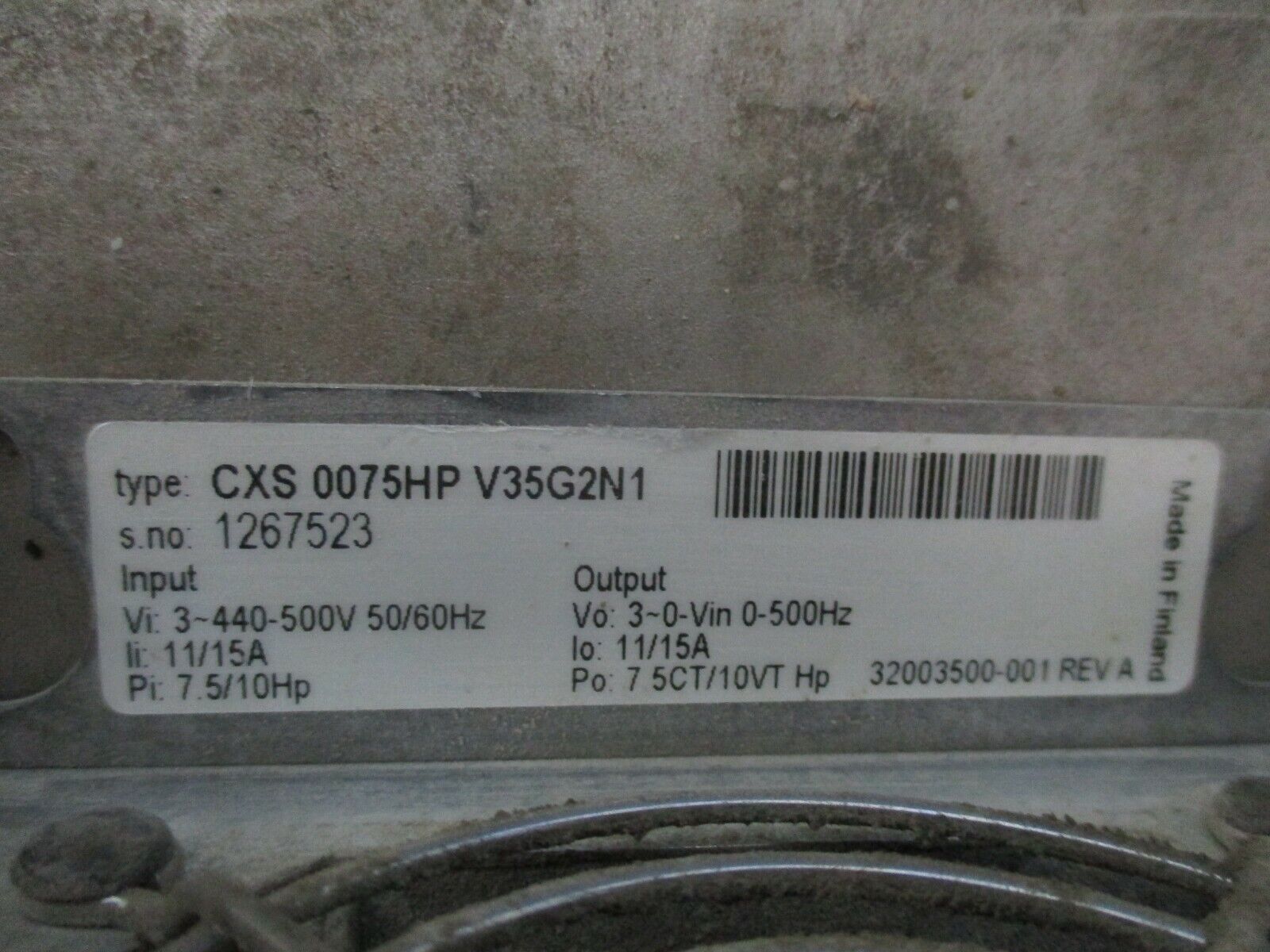 Honeywell AC Drive CXS 0075HP V35G2N1 7.5HP 3Ph Input: 440-500V 50/60Hz Used