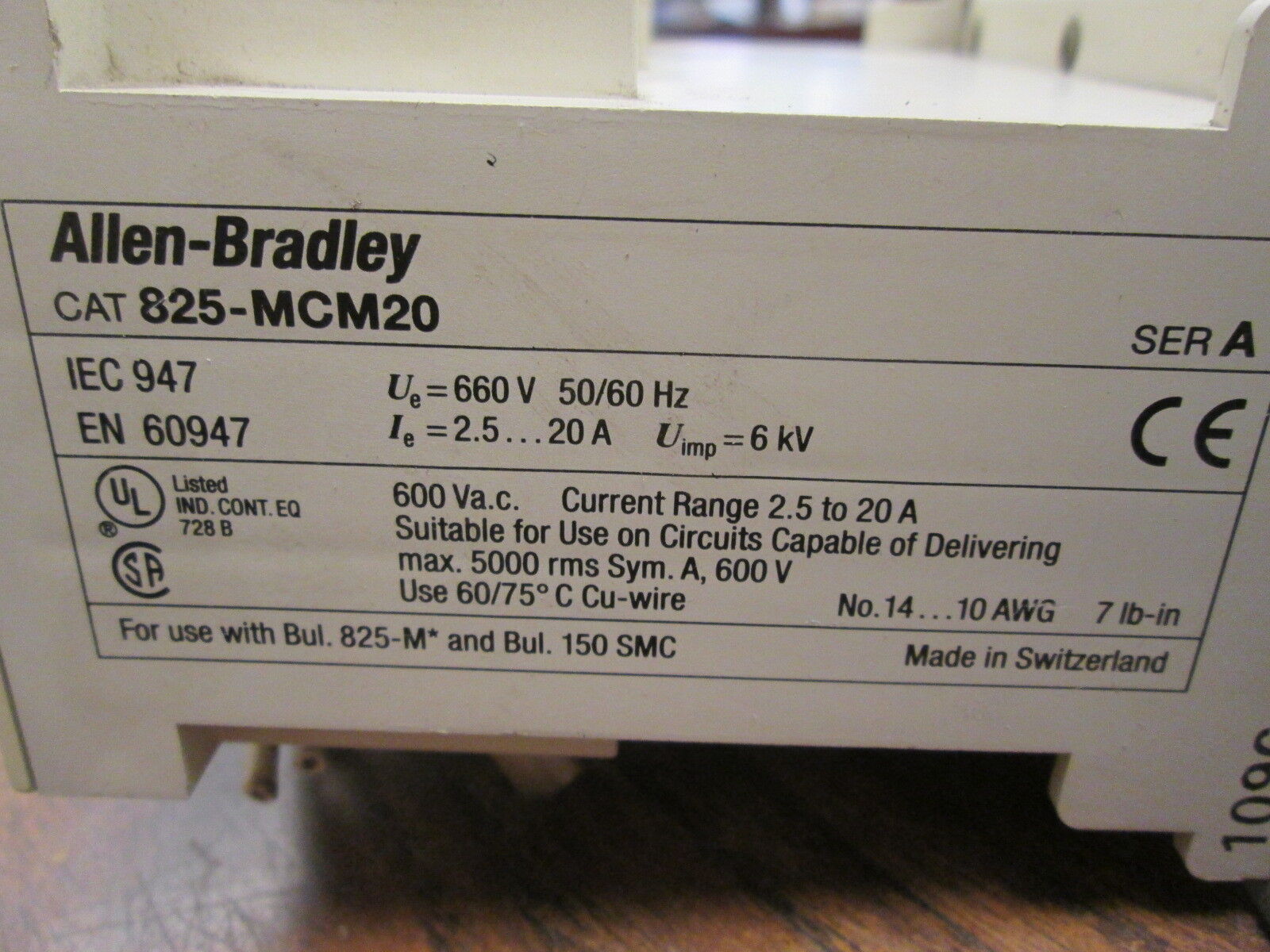 Allen-Bradley Converter 825-MCM20 Ser A 600V Range: 2.5-20A Used