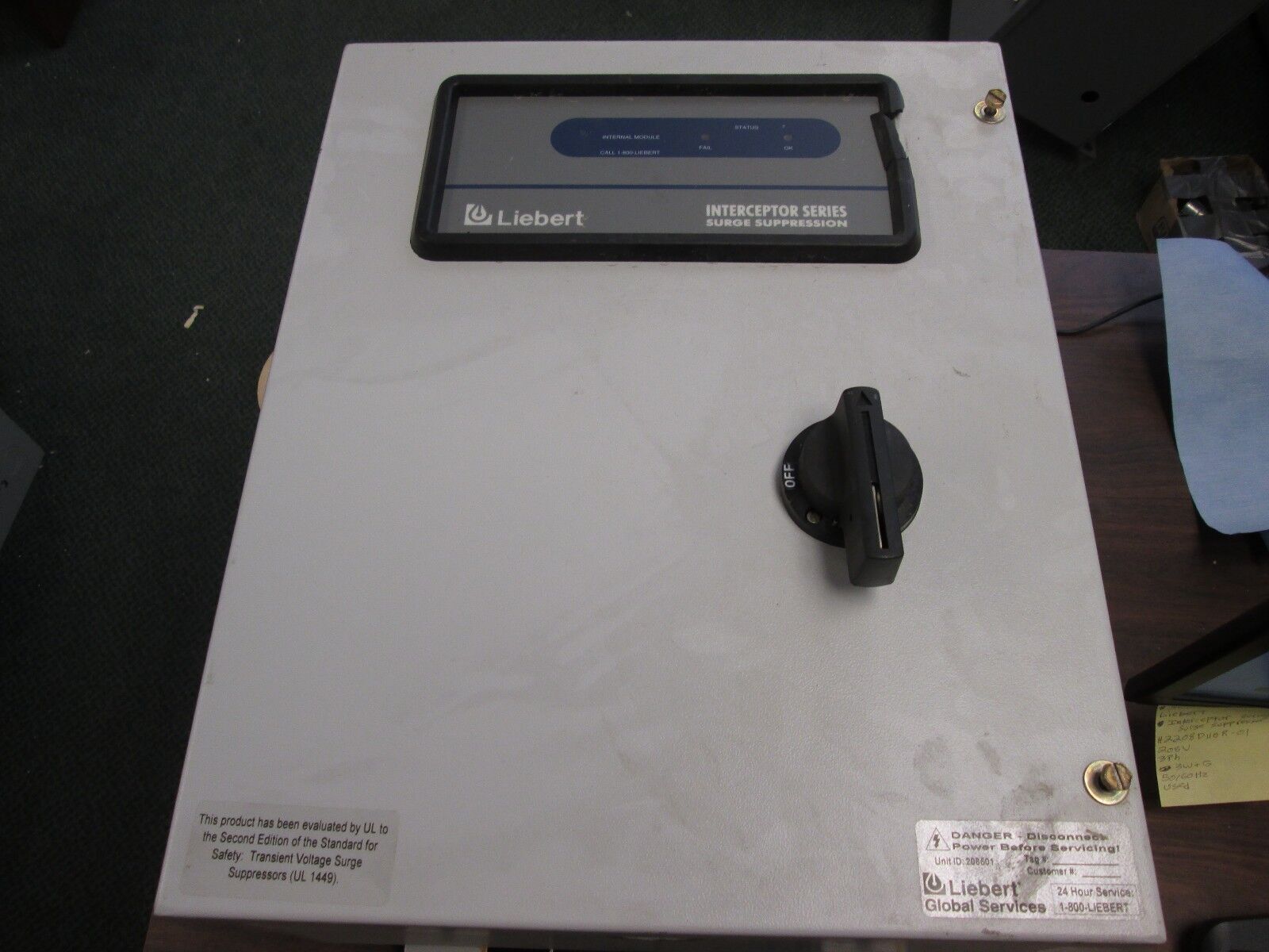 Liebert Interceptor Series Surge Suppressor H2208D110R-01 208V 3PH 50/60HZ Used