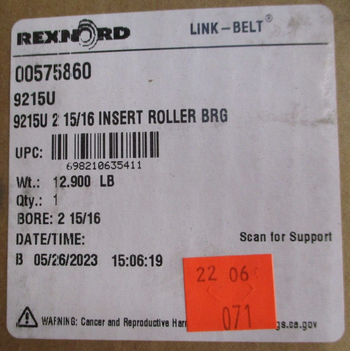 Rexnord Link-Belt 9215U Roller Bearing Insert 00575860 Bore: 2 15/16"