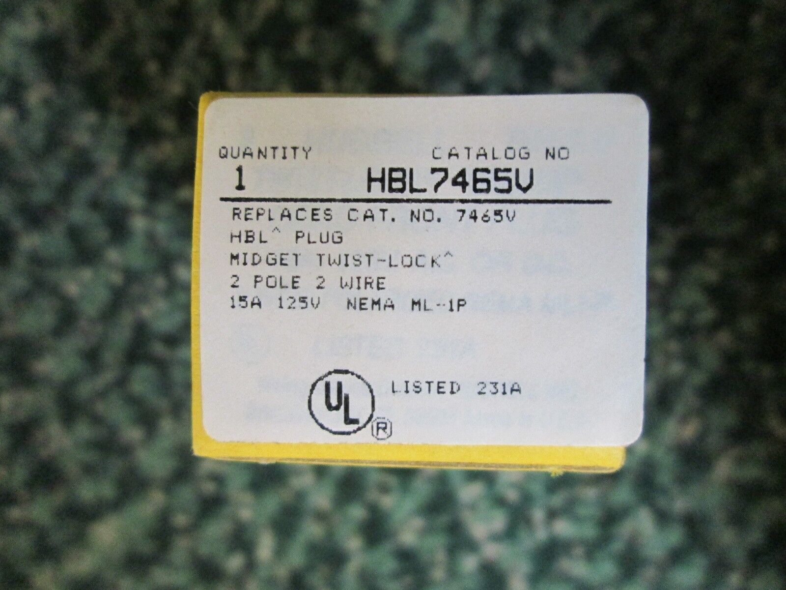 Hubbell Twist lock plug, HBL7465V, 15A,125V New Surplus