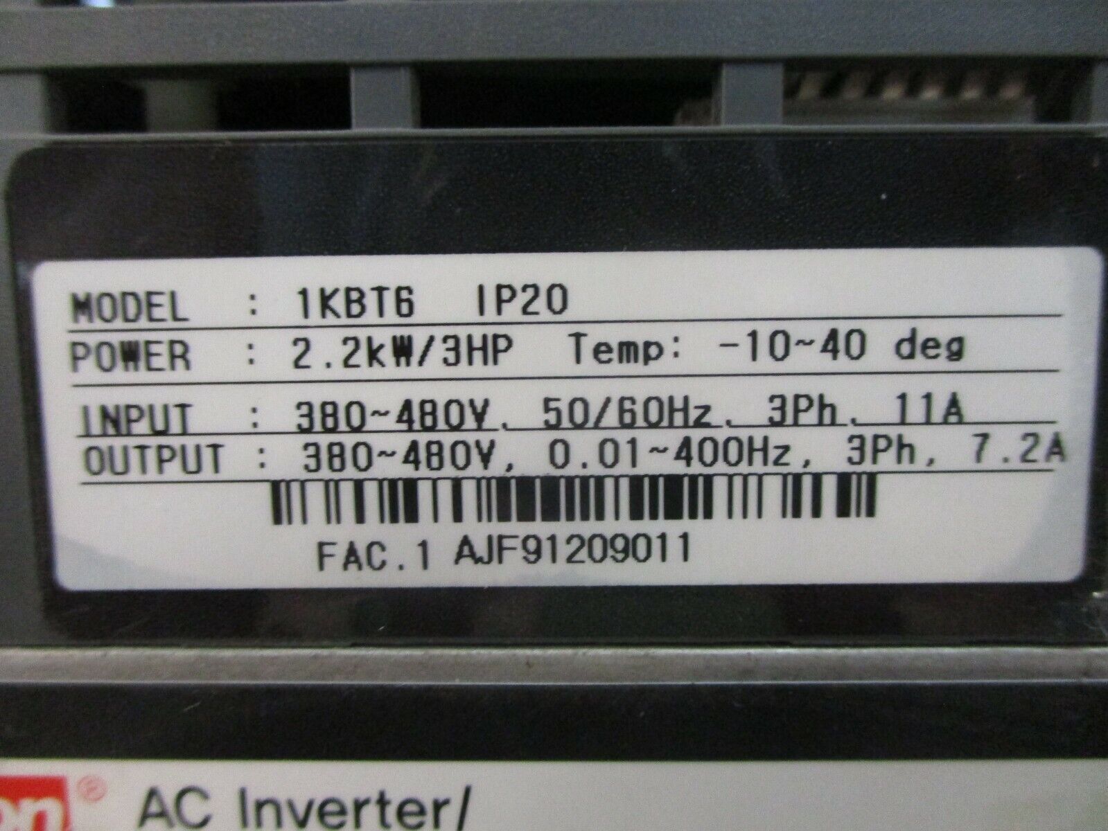 Dayton AC Drive 1KBT6 3HP 3Ph Input: 380~480V 50/60Hz 11A Used