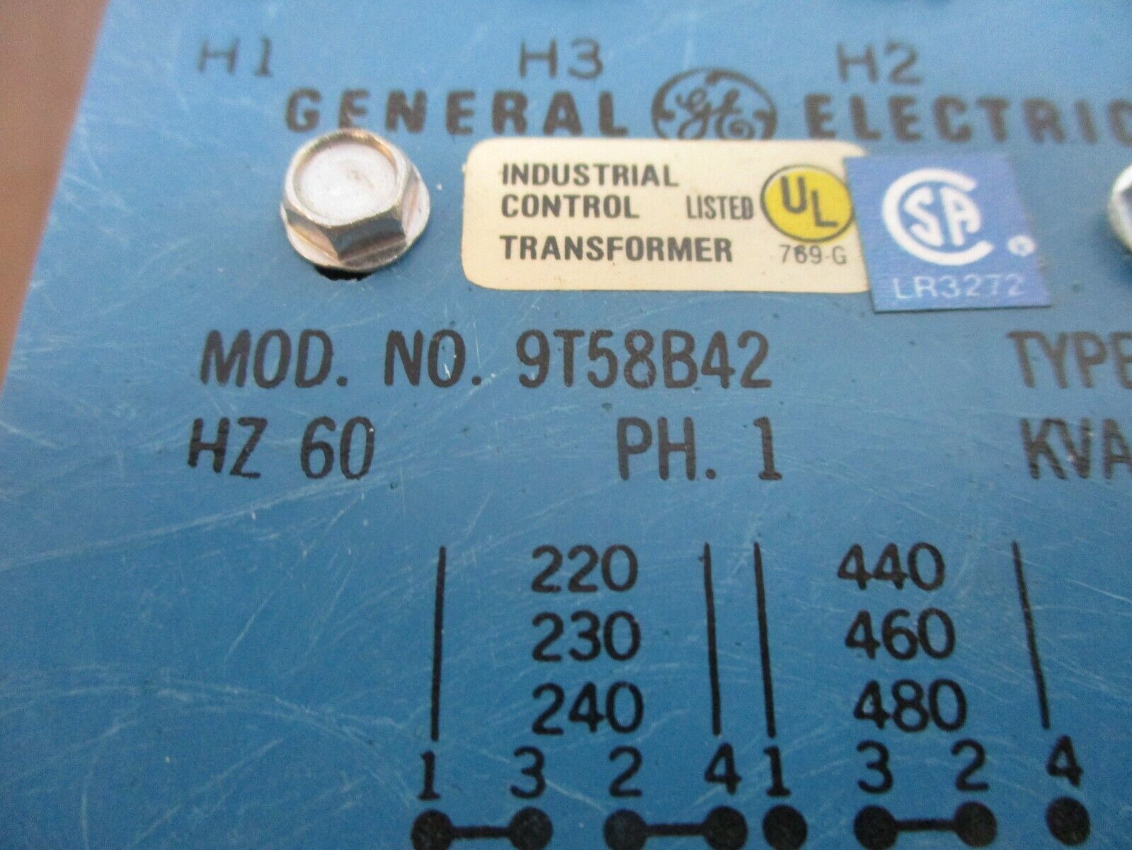 GE Control Transformer 9T58B42 0.050 kVA Pri: 240/480V Sec: 120V 1Ph Used