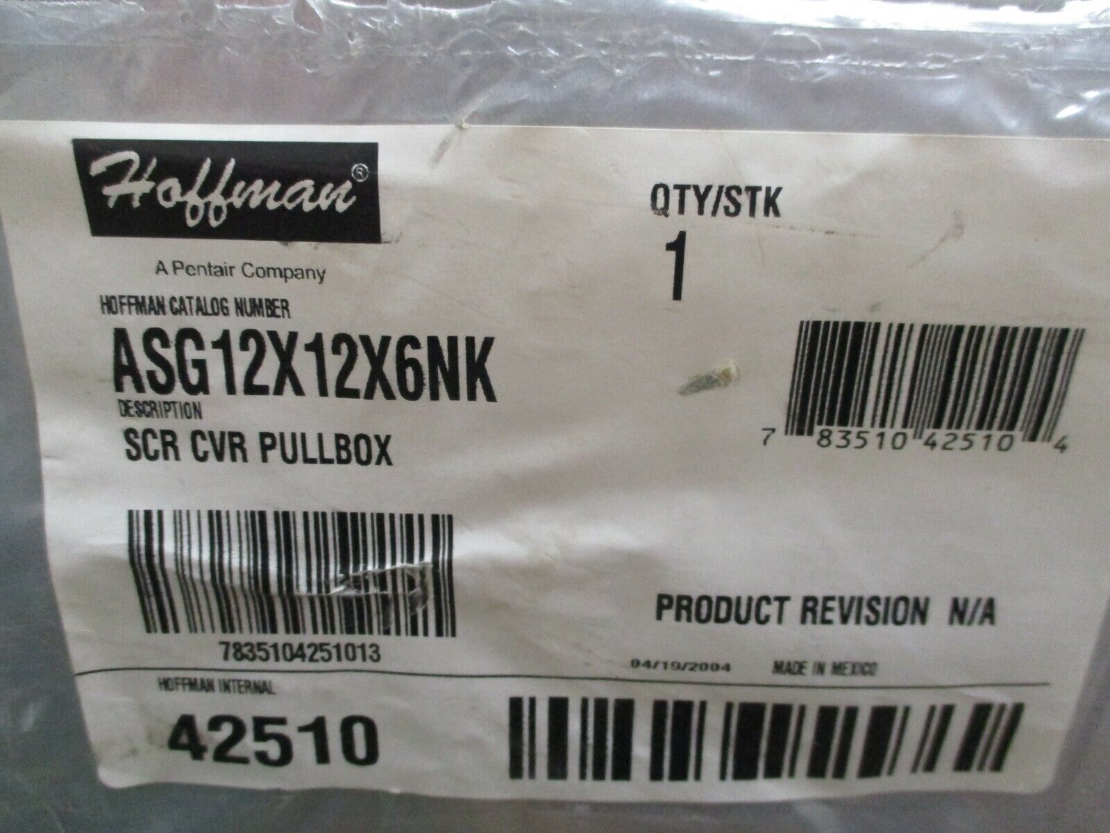 Hoffman SCR CVR Pullbox ASG12X12X6NK Size: 12x12x6" New Surplus