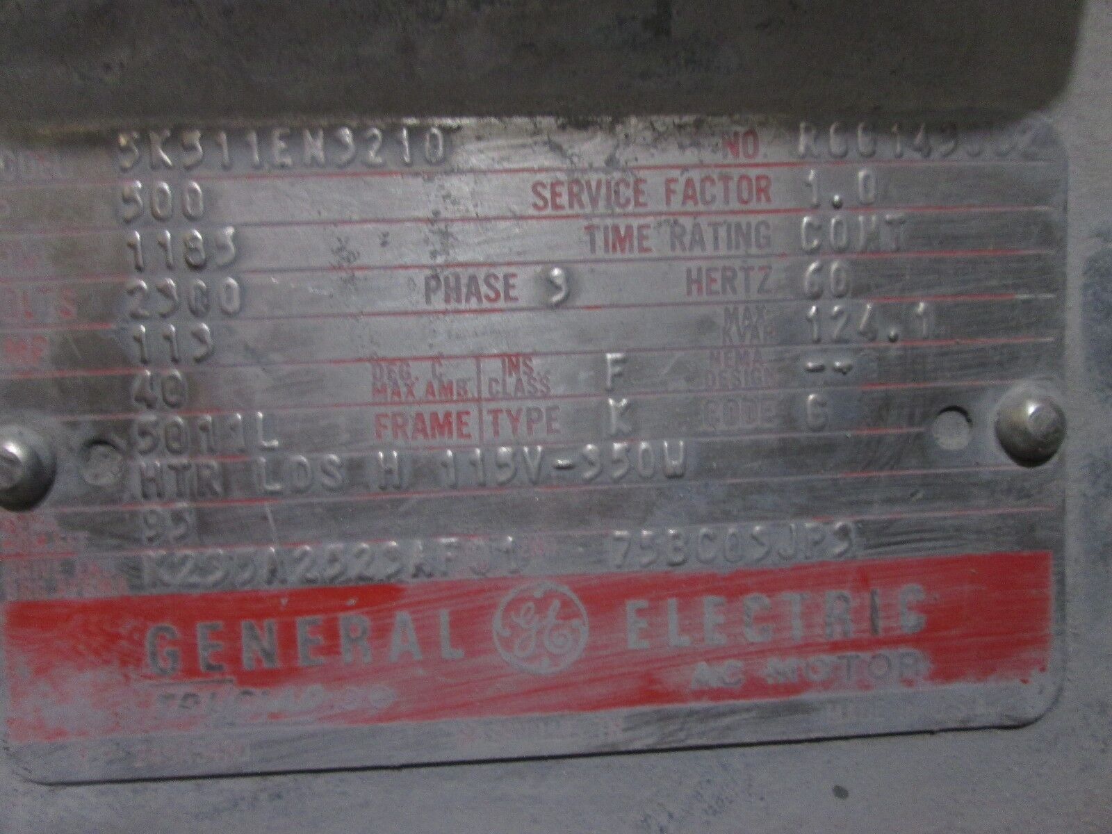 GE Motor 3K511EN3210 300HP 1200 RPM's 5011L Frame 2300V 113A