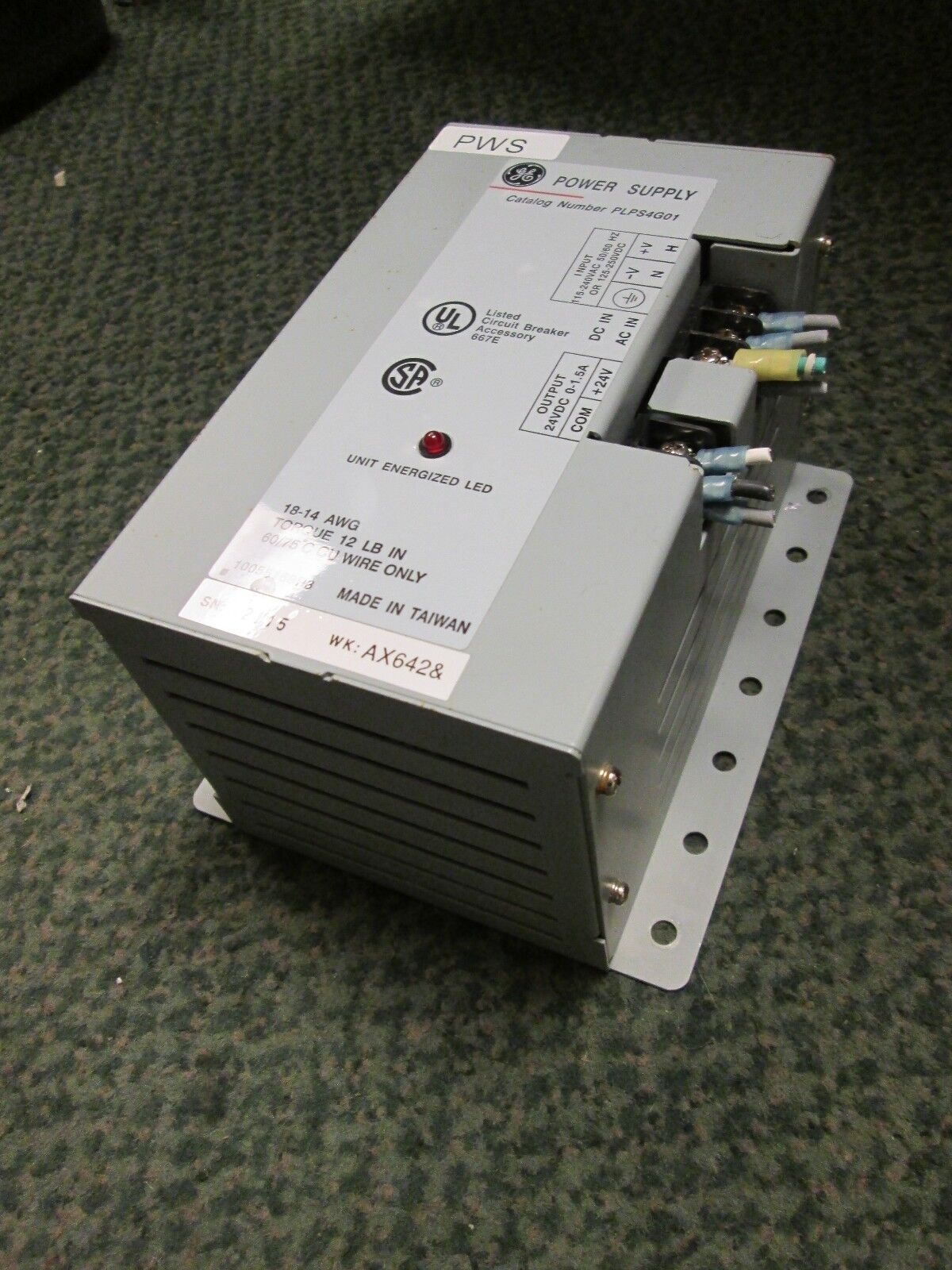 GE Power Supply PLPS4G01 Input: 115-240VAC 125-250VDC Output: 24VDC 0-1.5A Used