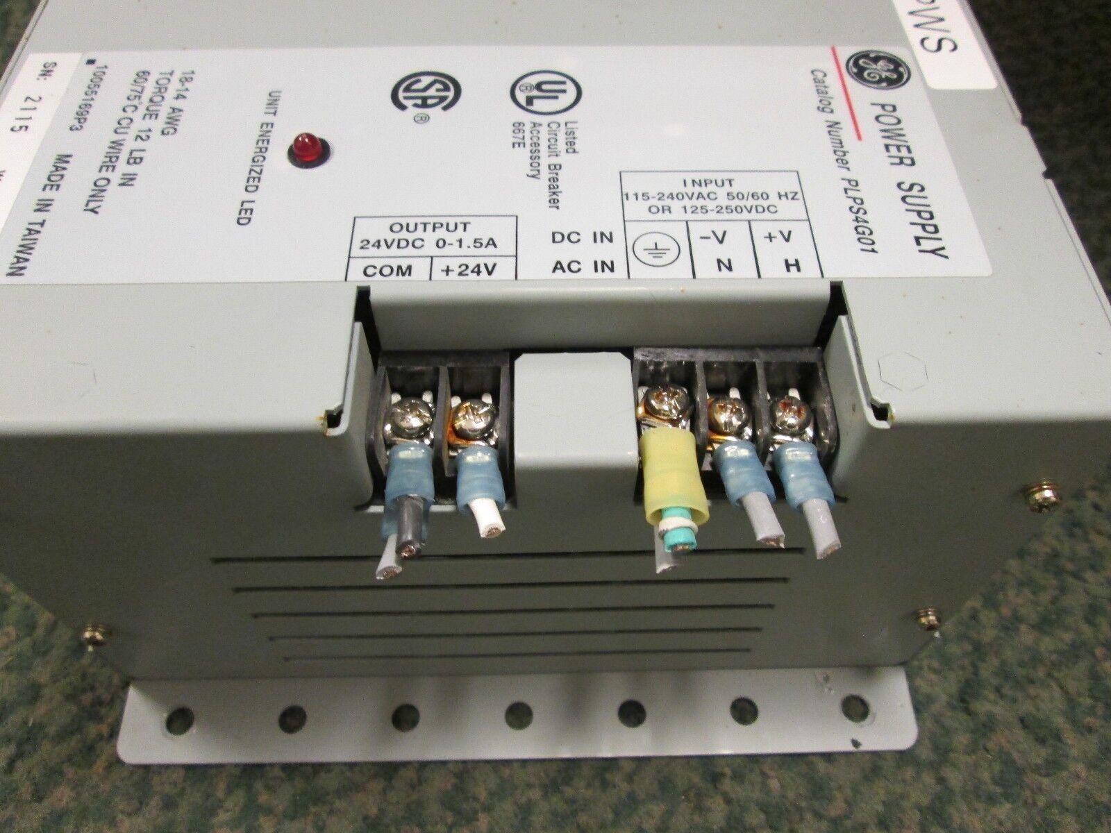 GE Power Supply PLPS4G01 Input: 115-240VAC 125-250VDC Output: 24VDC 0-1.5A Used