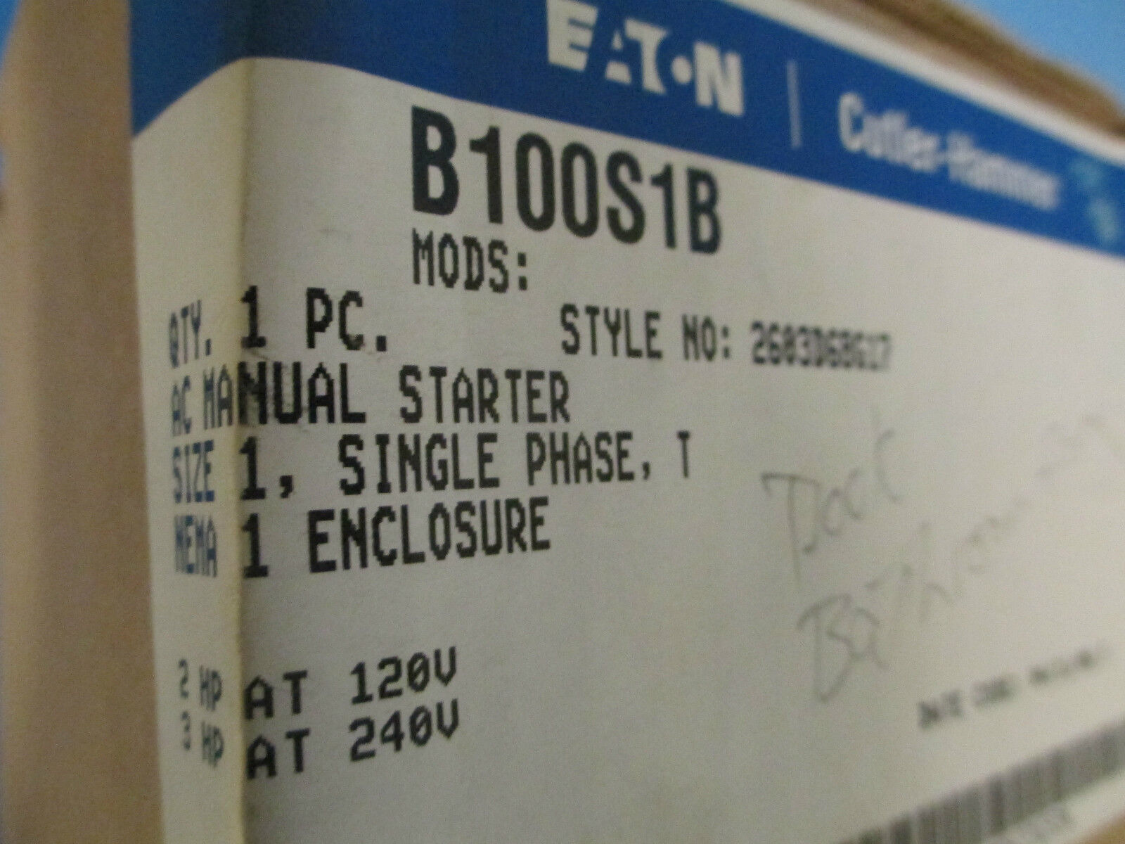 Cutler-Hammer AC Manual Starter B100S1B Size M-1 1PH New Surplus