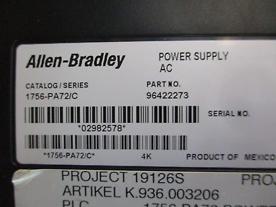 Allen-Bradley 13-Slot Chassis w/ Power Supply 1756-A13B / 1756-PA72C Used