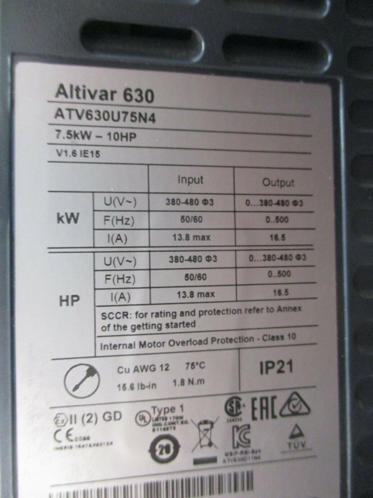 Schneider Electric Altivar 630 AC Drive ATV630U75N4 10HP 3Ph w/ Keypad Used
