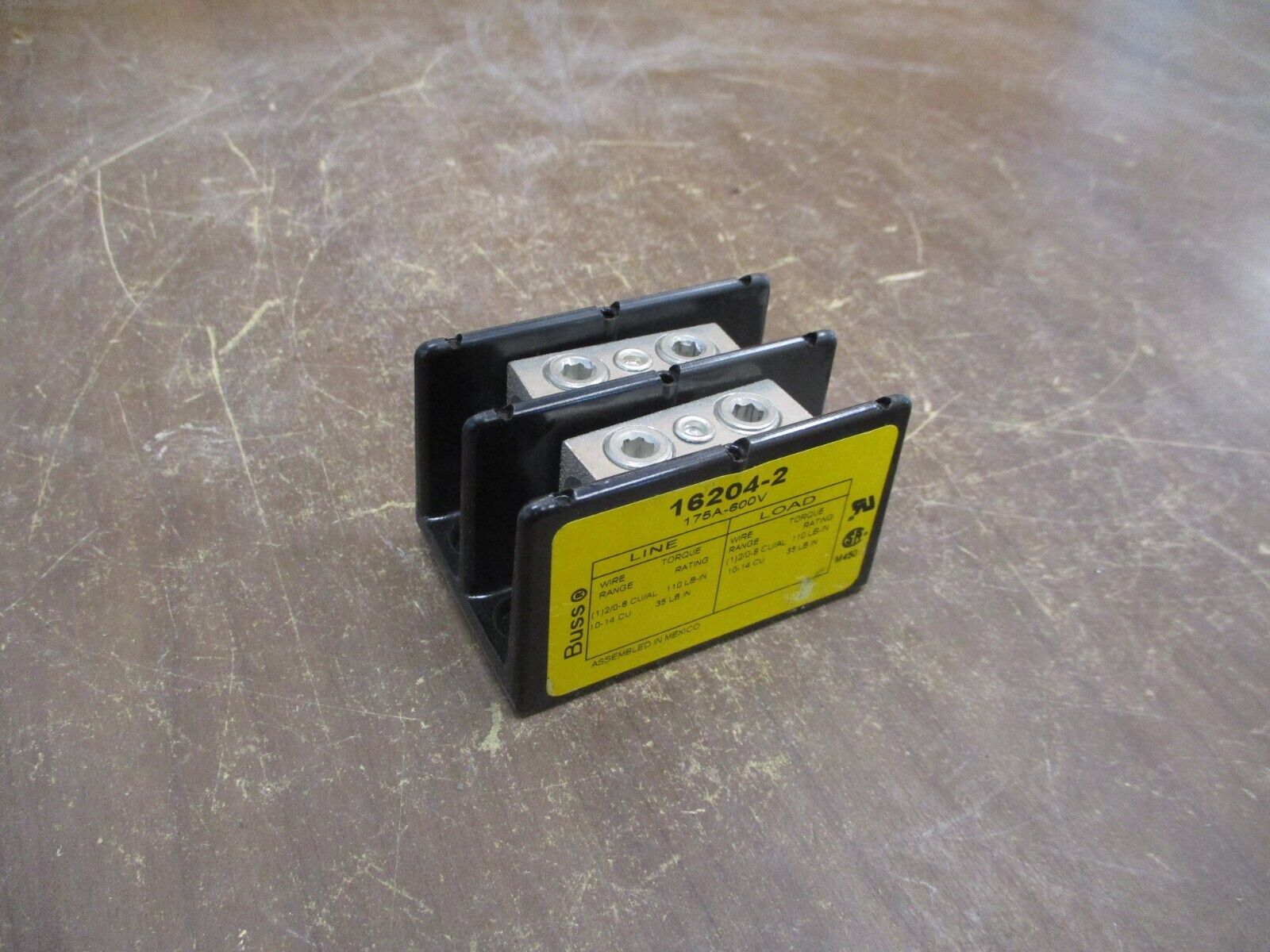 Buss Power Distribution Block 16204-2 175A 600V 2P Line (1): 2/0-8, 10-14 Used