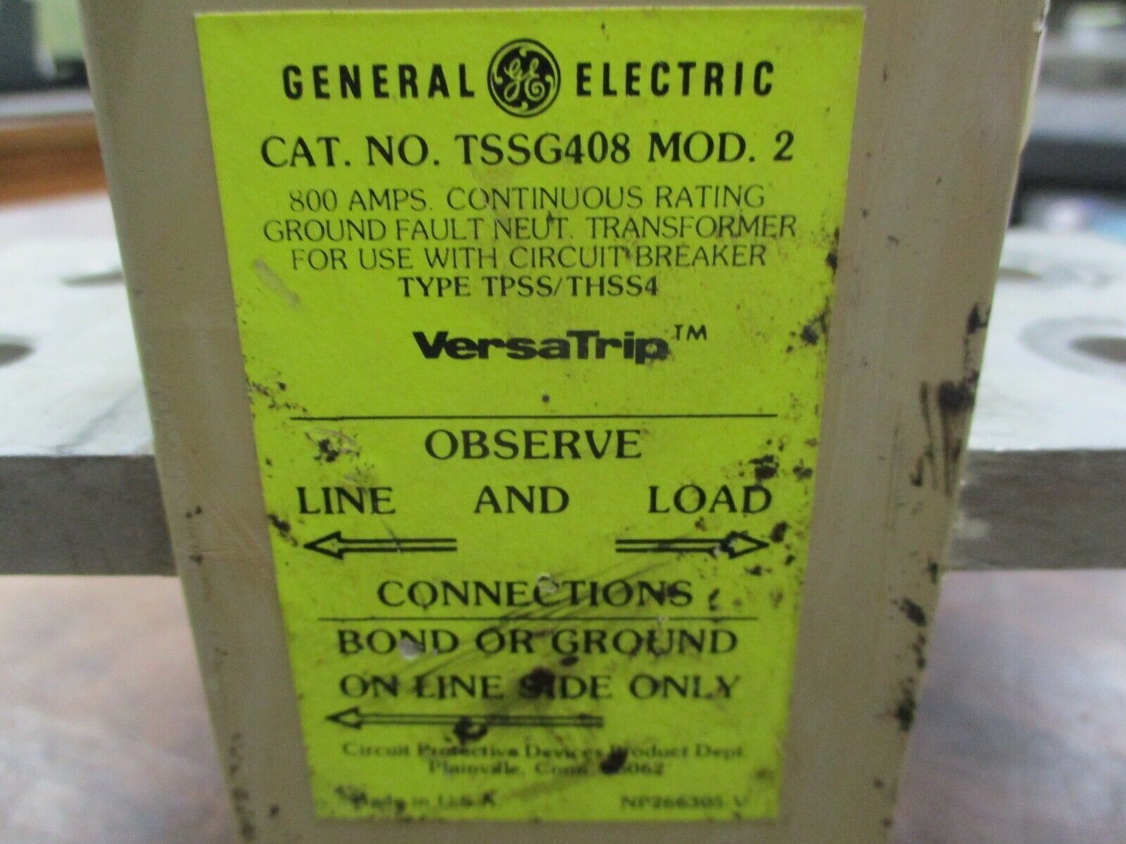 GE VersaTrip Ground Fault Neutral Transformer TSSG408 Mod. 2 800A Used