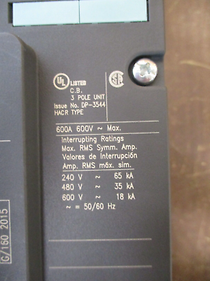 Siemens Type NLGB Circuit Breaker NLK3R600 600A 600V 3P Used