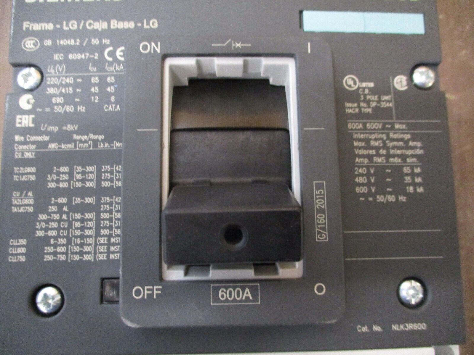 Siemens Type NLGB Circuit Breaker NLK3R600 600A 600V 3P Used