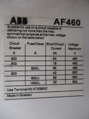 ABB Contactor AF460-30 24-60VDC Coil 650A 600V Used
