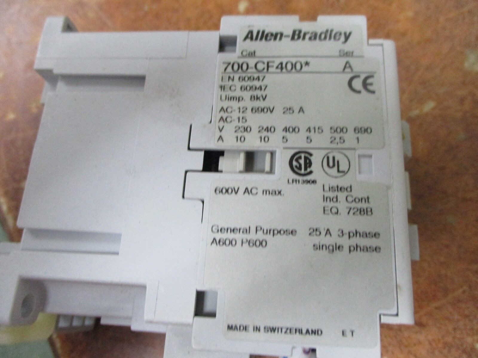 Allen-Bradley Contactor 700-CF400* 25A 600V 24V Coil Used