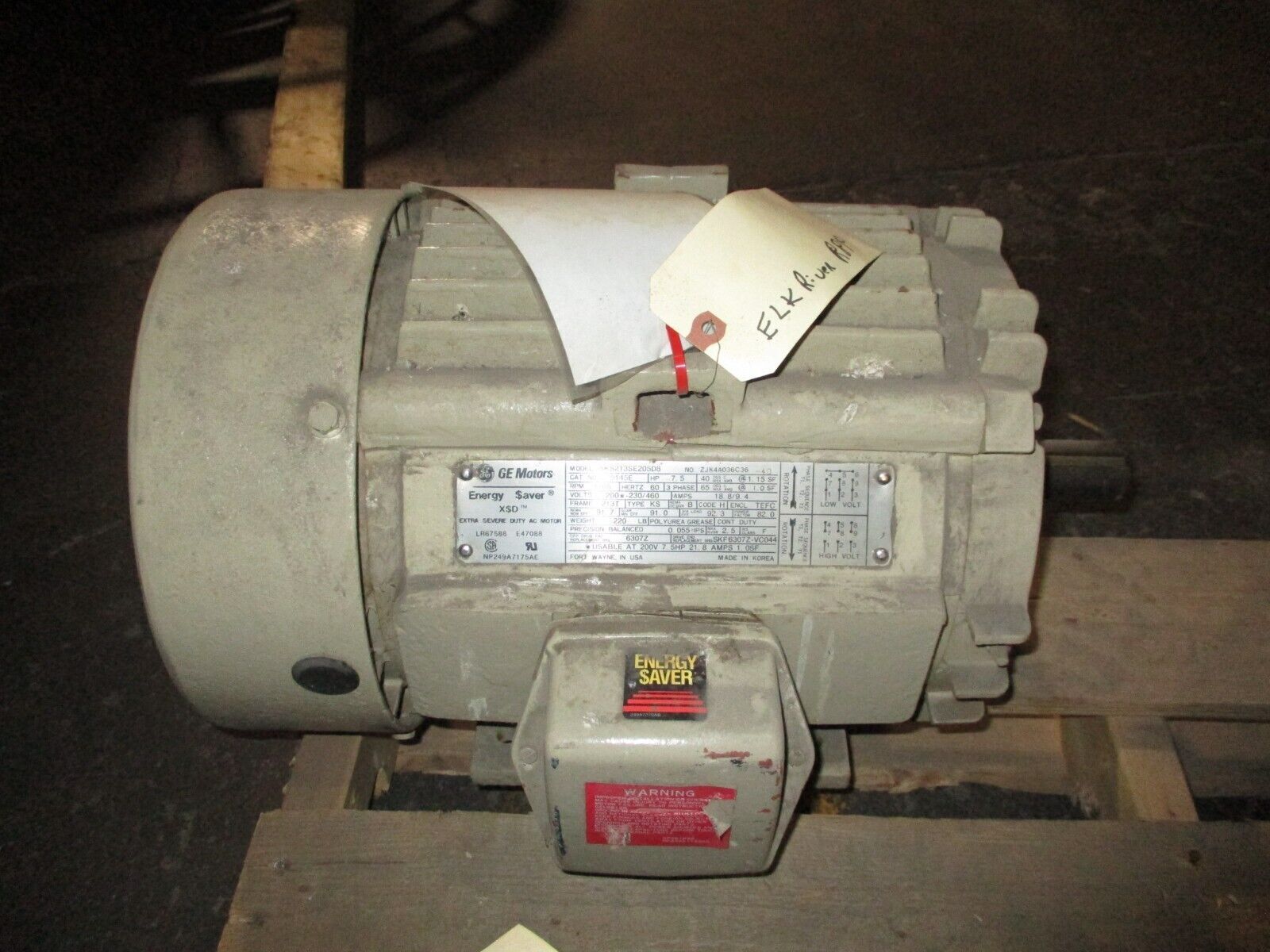 GE Severe Duty Motor 9145E 7.5HP 1800RPM 200-230/460V 18.8/9.4A 60Hz 3Ph Used