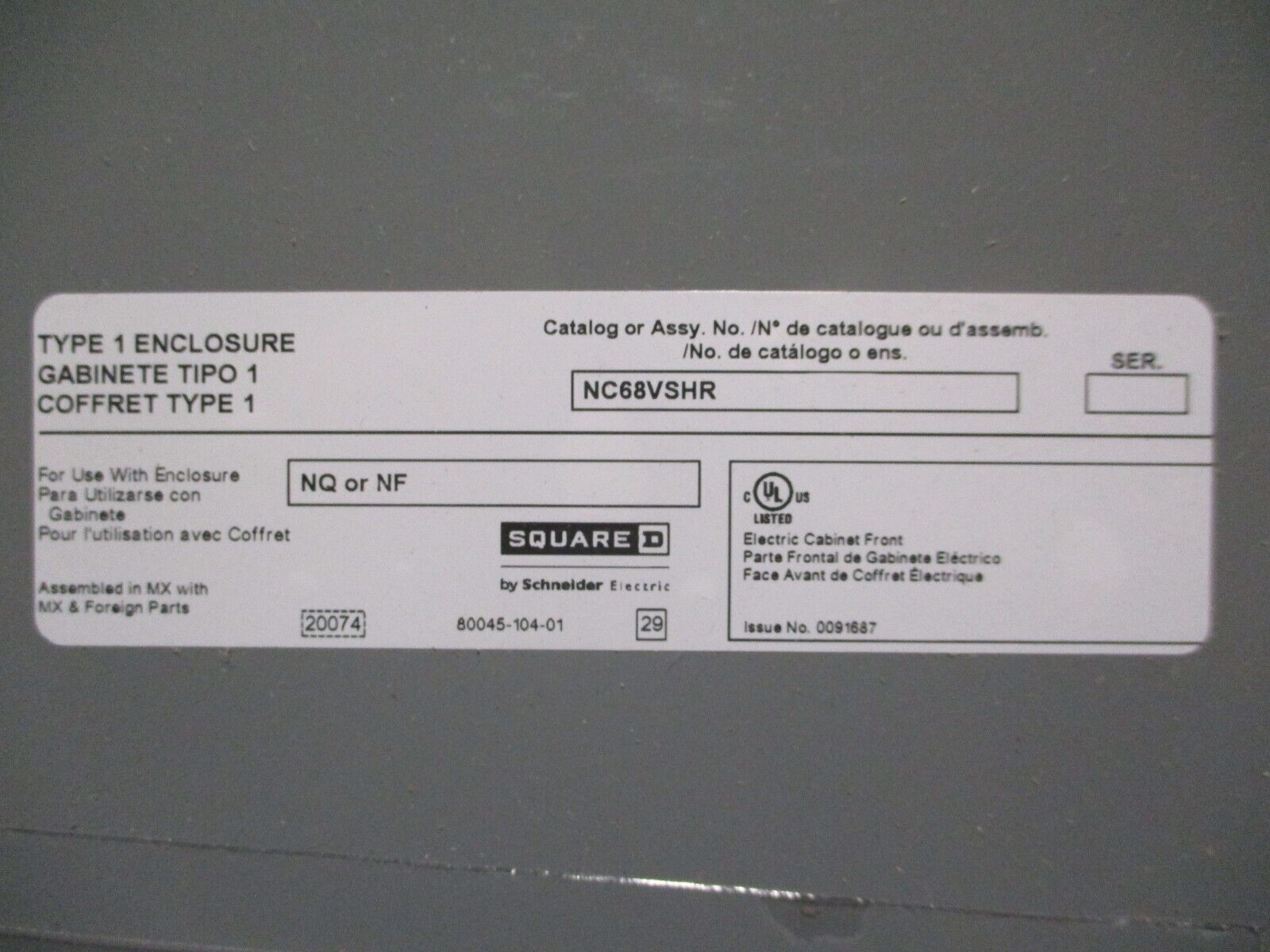 Square D Breaker Panel Cover NC68VSHR 68" Surface Mount New Surplus