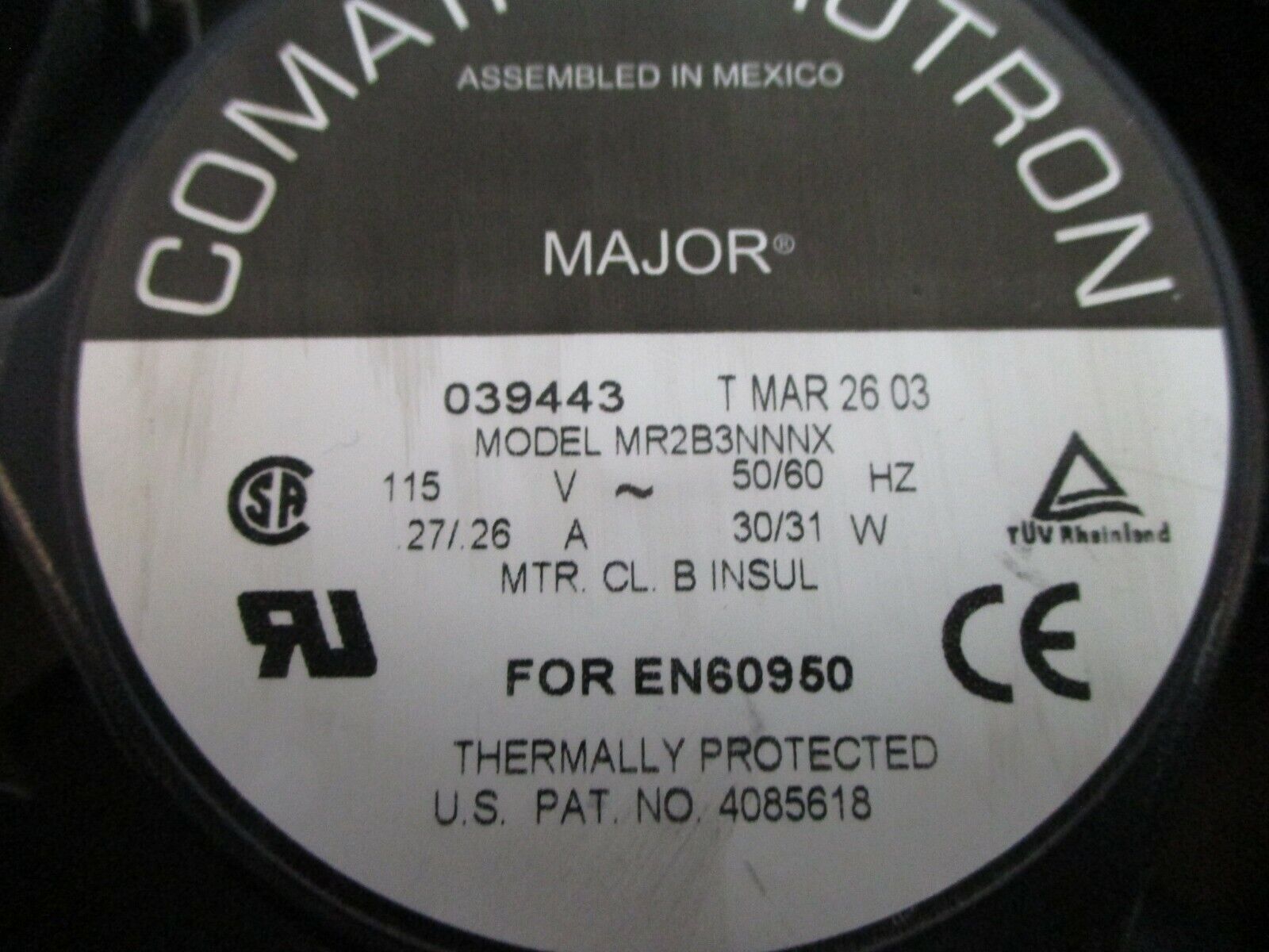 Comair Rotron Major Axial Fan MR2B3NNNX 115V 50/60Hz 0.27/0.26A 30/31W Used